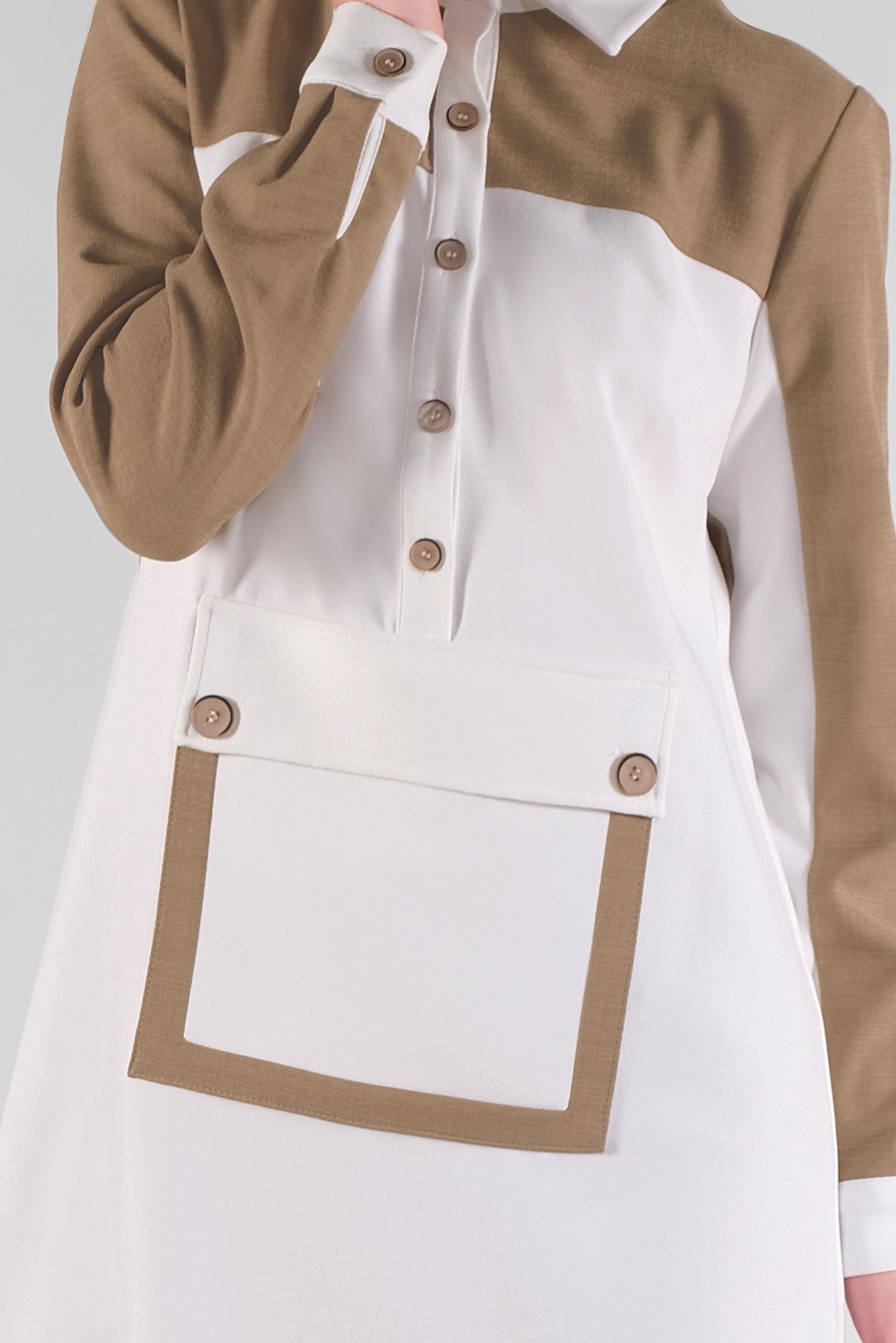 Tesettür giyim KAHVE DÜĞMELİ CEPLİ TUNİK 41123 