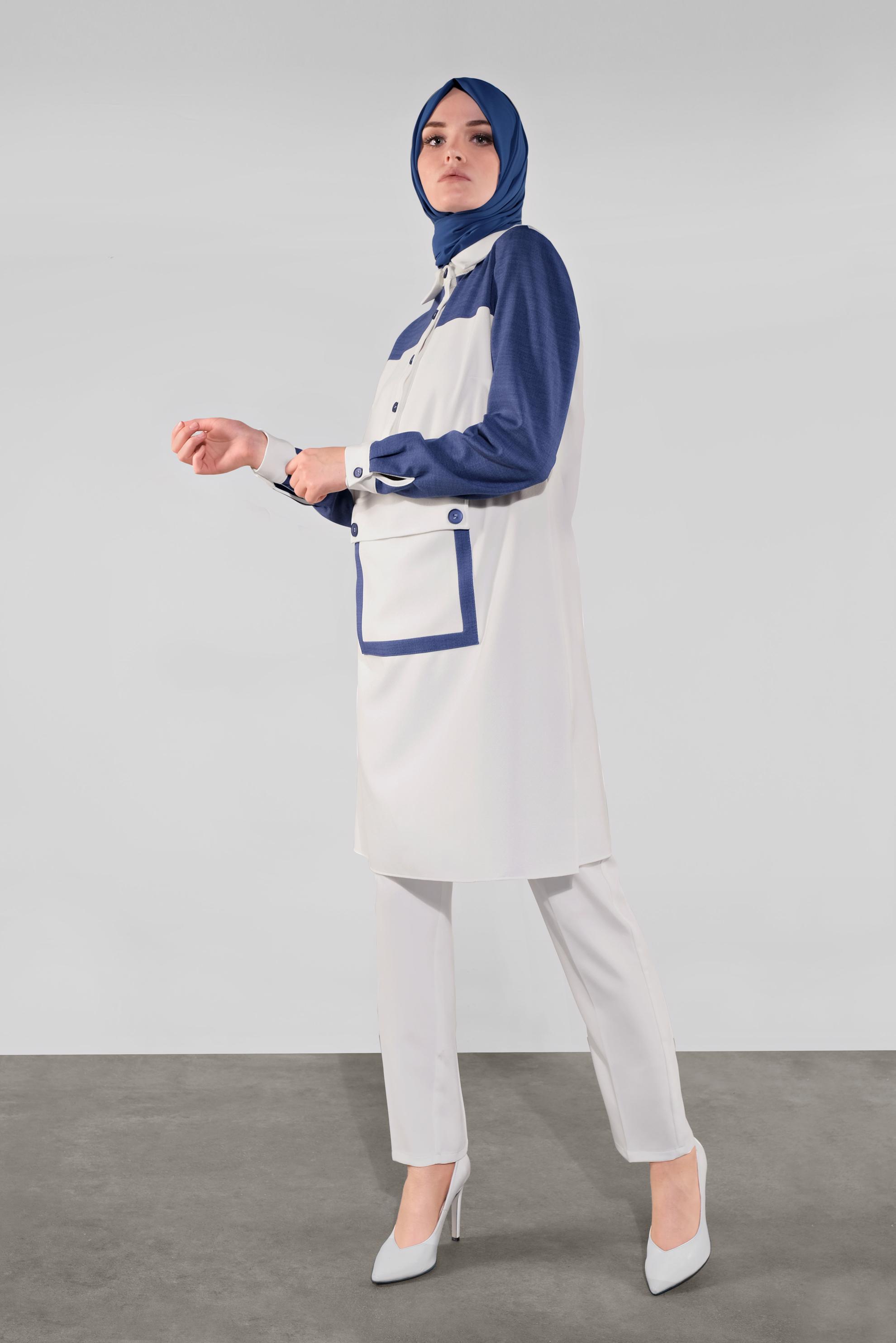 Tesettür giyim LACİVERT DÜĞMELİ CEPLİ TUNİK 41123 