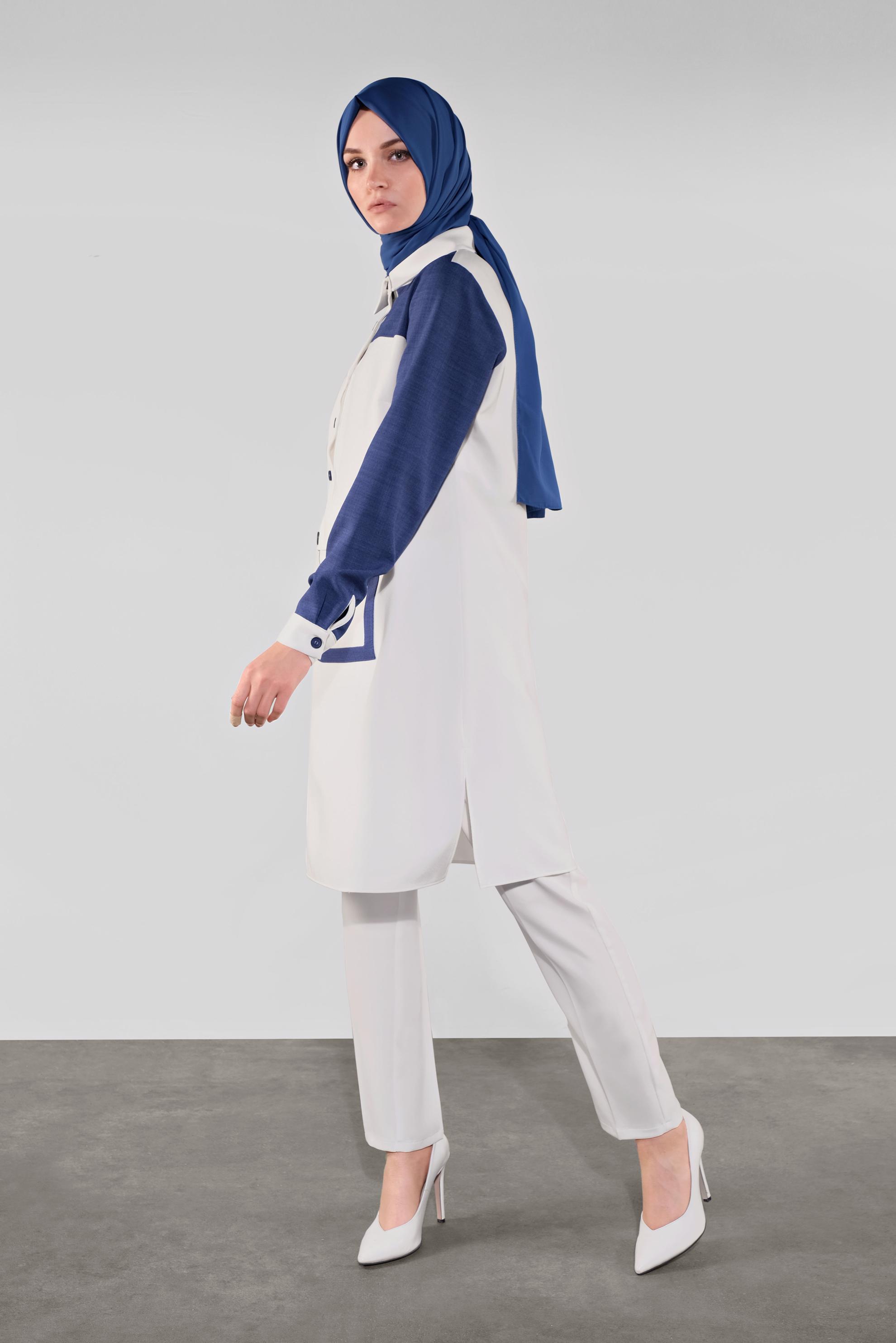 Tesettür giyim LACİVERT DÜĞMELİ CEPLİ TUNİK 41123 