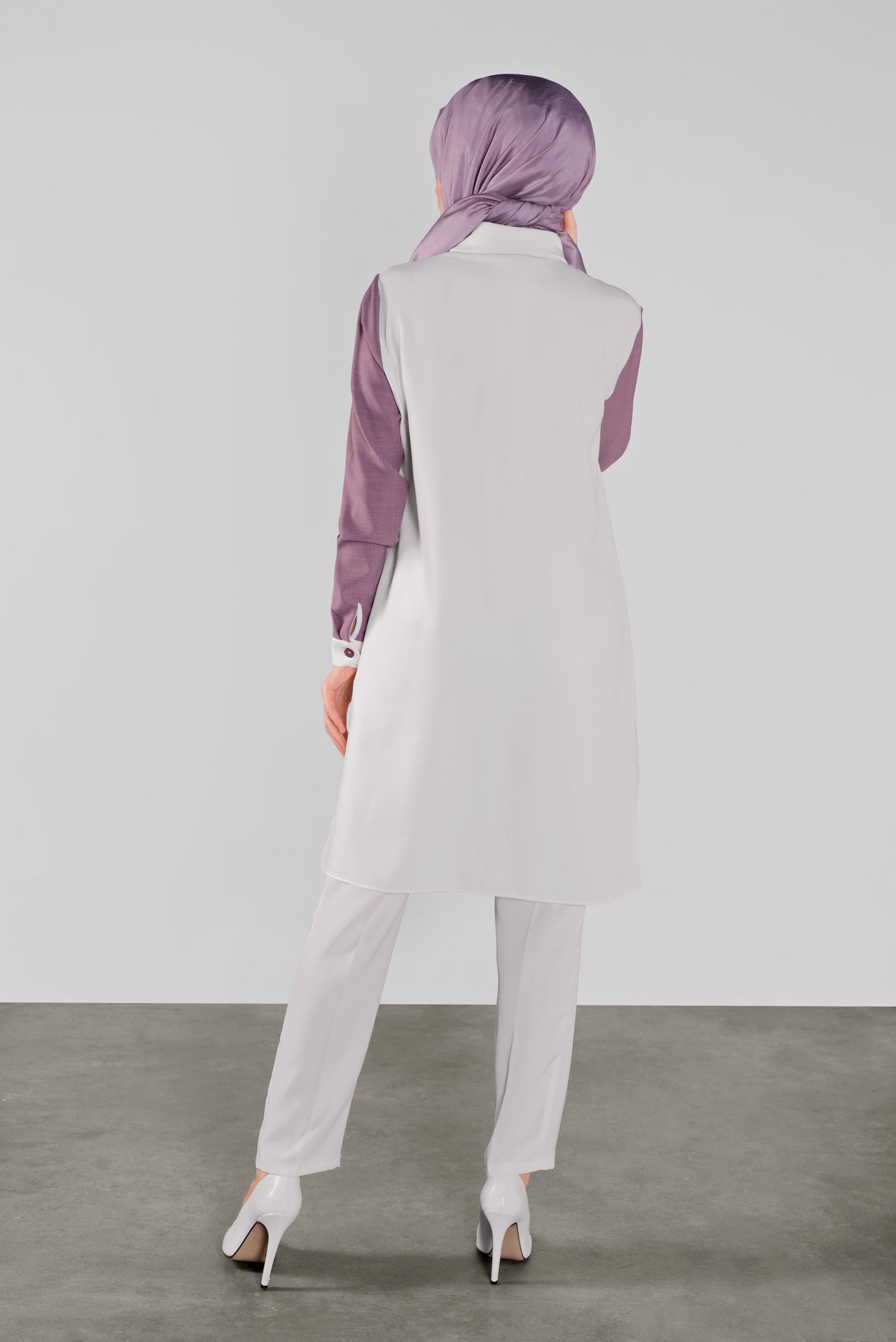 Tesettür giyim MOR DÜĞMELİ CEPLİ TUNİK 41123 