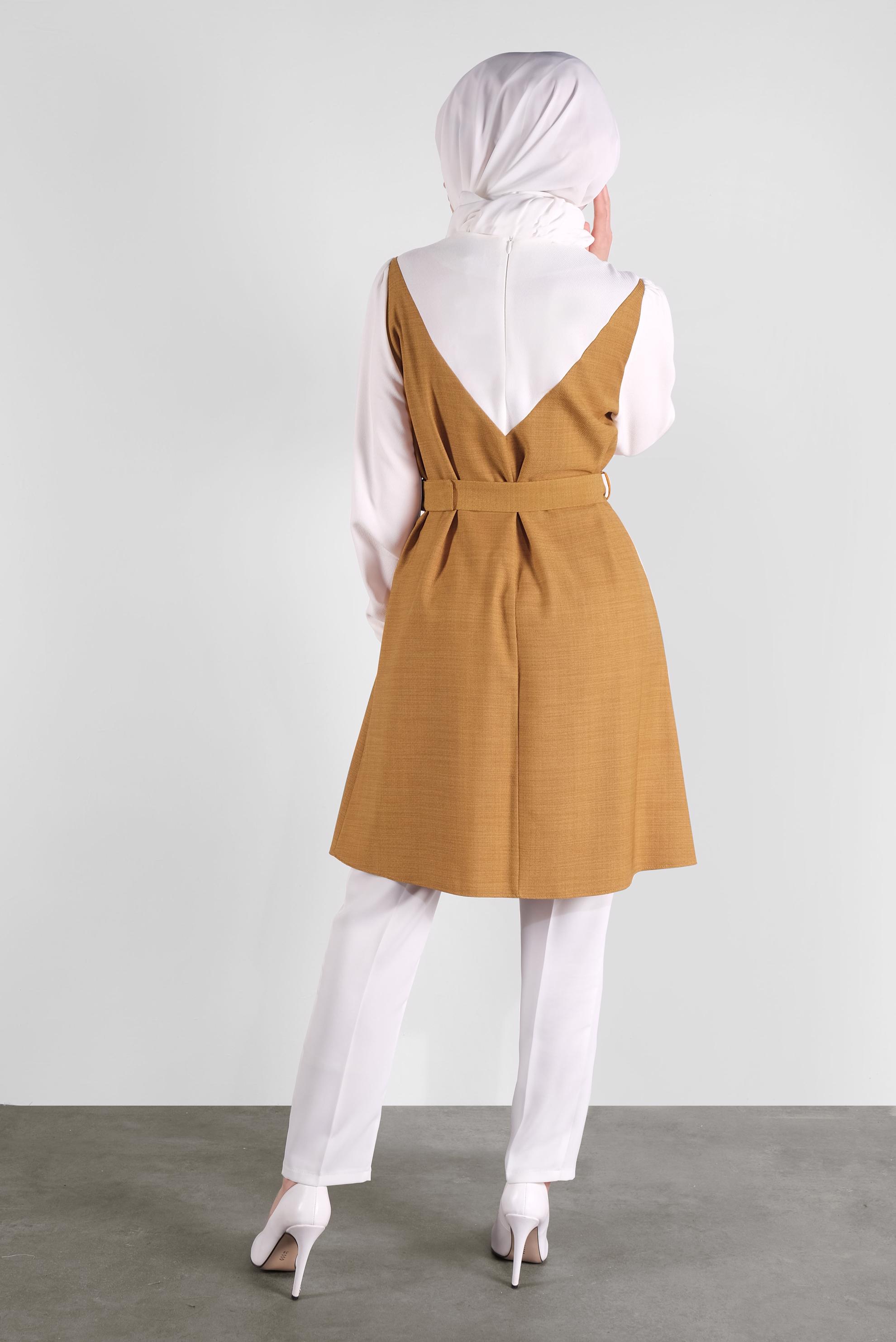 Tesettür giyim SARI BELİ KEMERLİ TUNİK 41124 