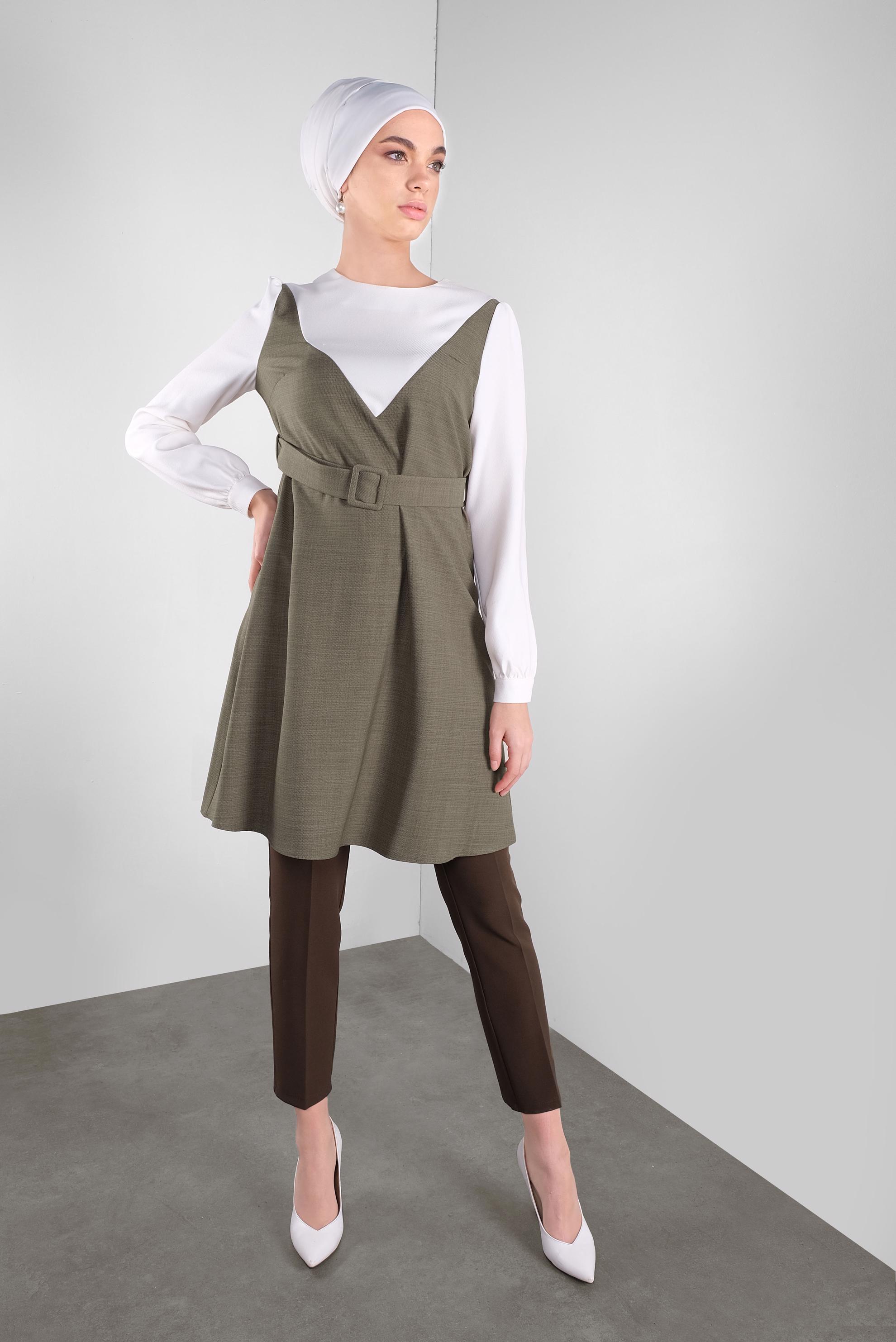 Vêtements hijab KAKI TUNIQUE AVEC CEINTURE 41124 