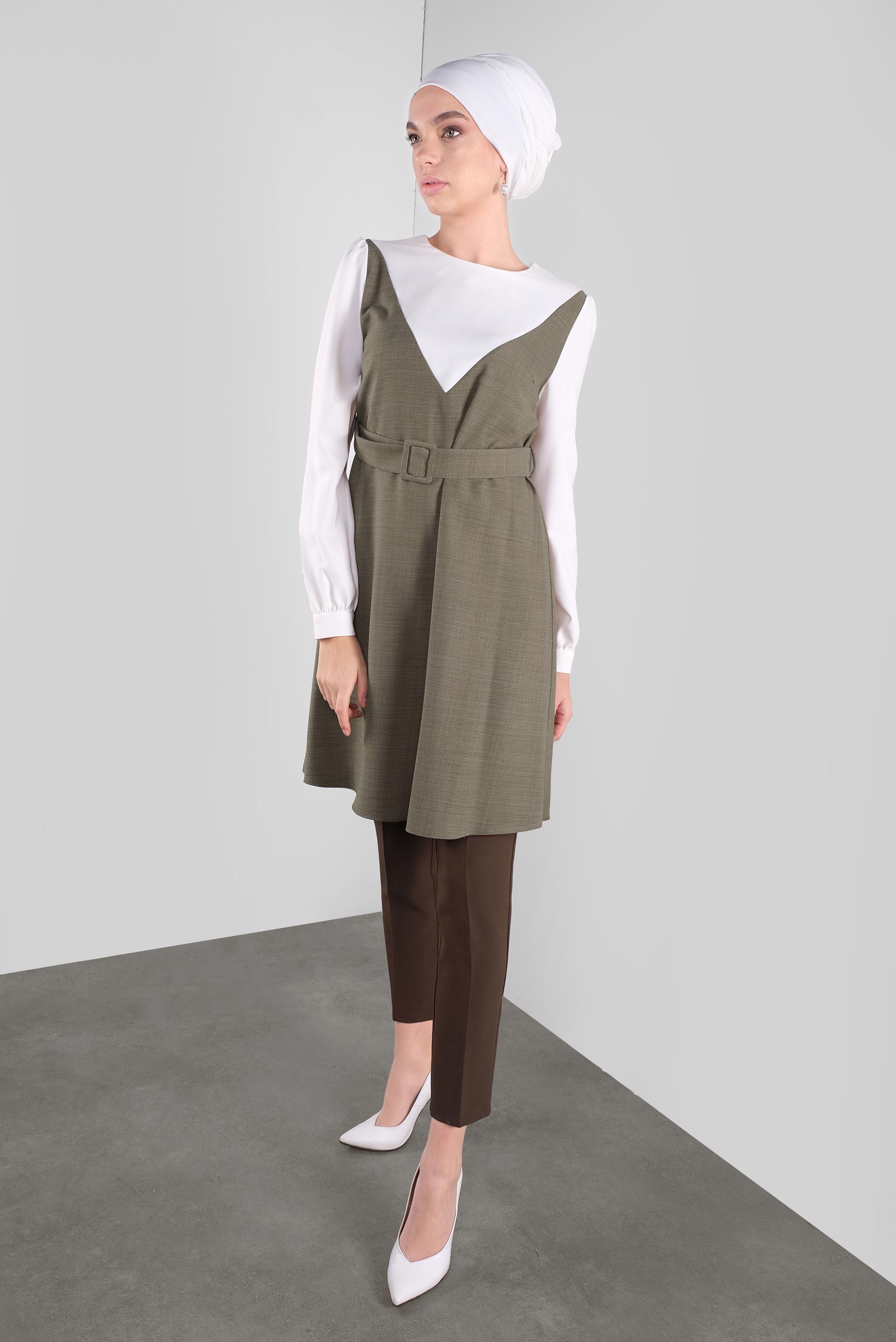 Vêtements hijab KAKI TUNIQUE AVEC CEINTURE 41124 