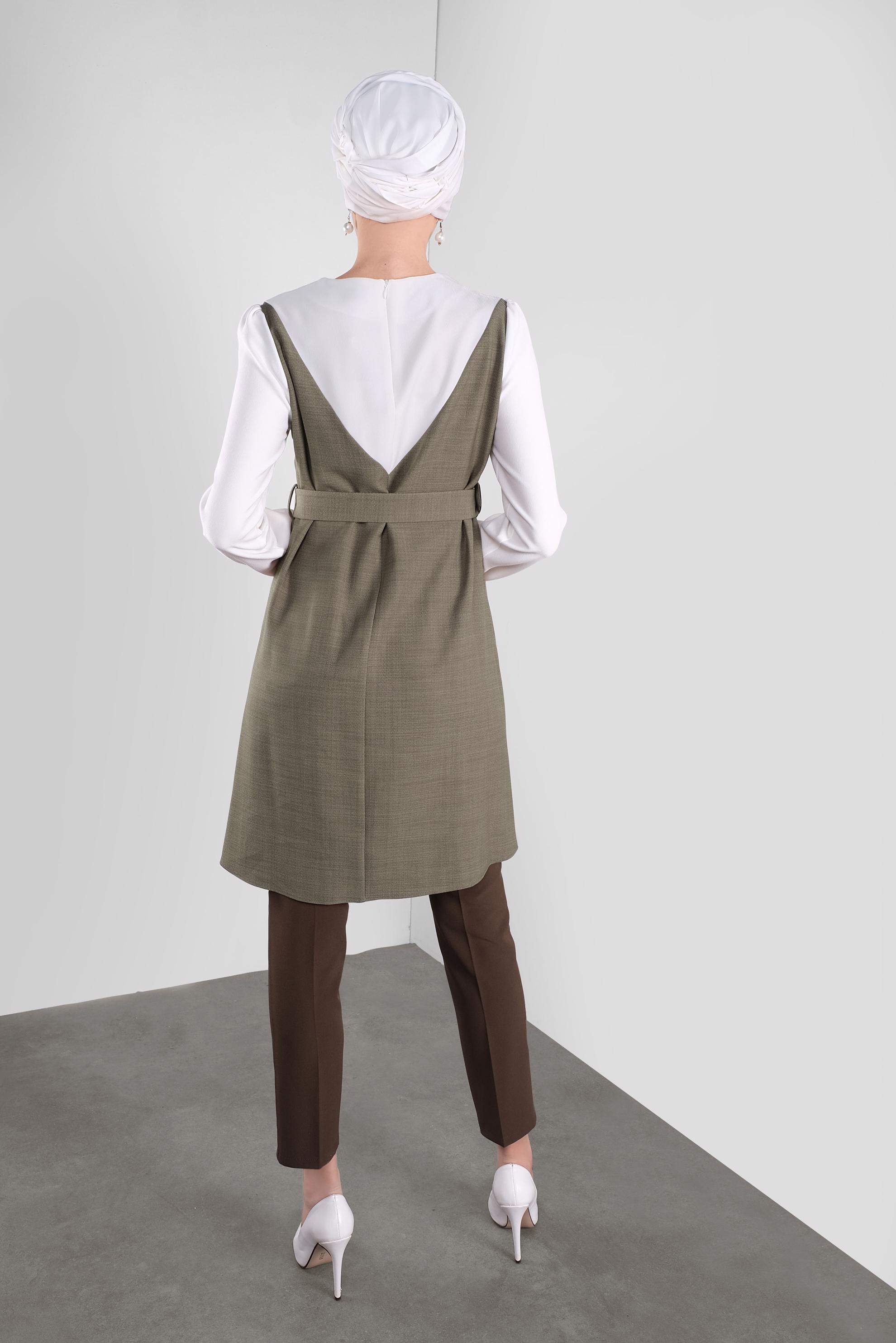 Vêtements hijab KAKI TUNIQUE AVEC CEINTURE 41124 