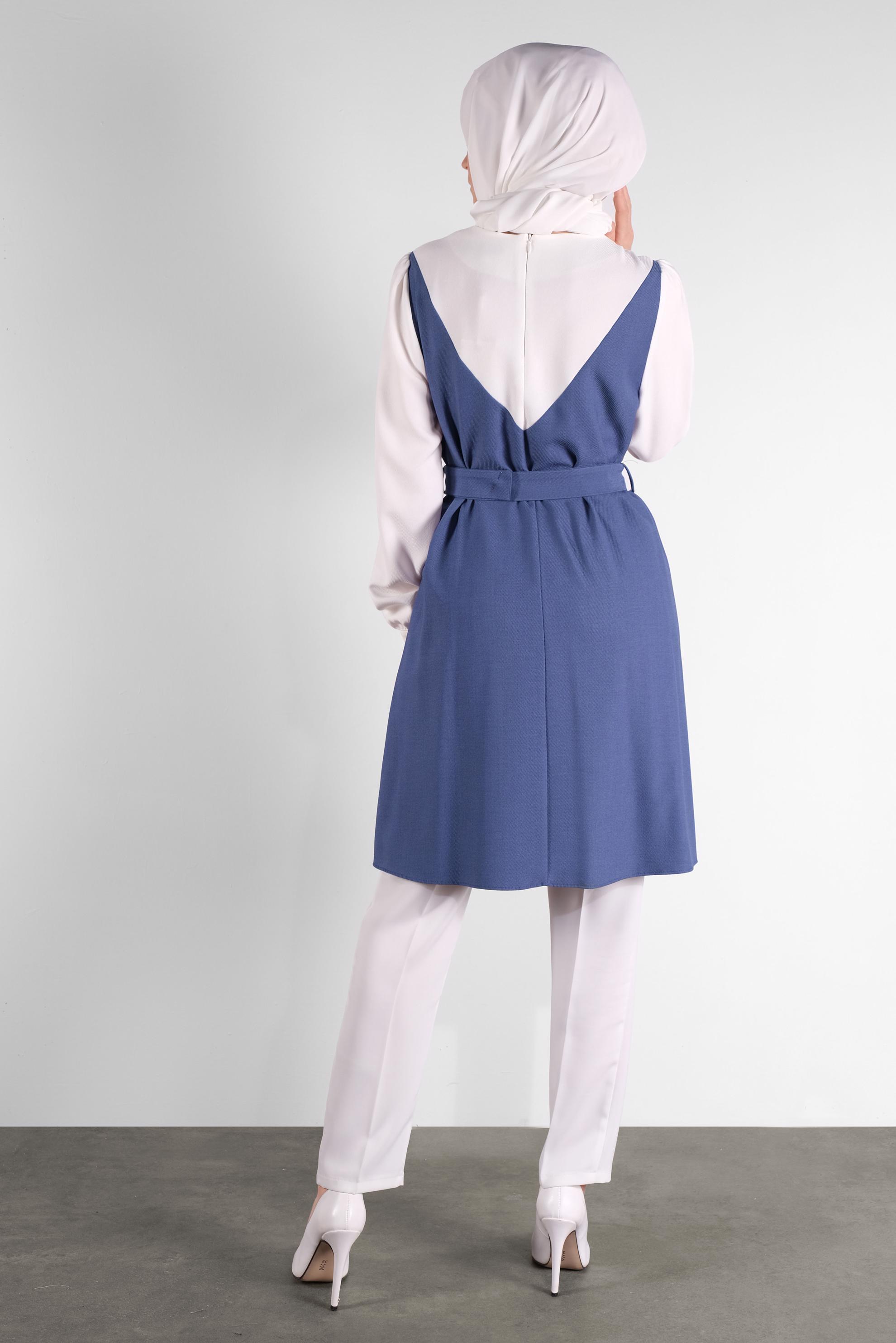 Tesettür giyim LACİVERT BELİ KEMERLİ TUNİK 41124 