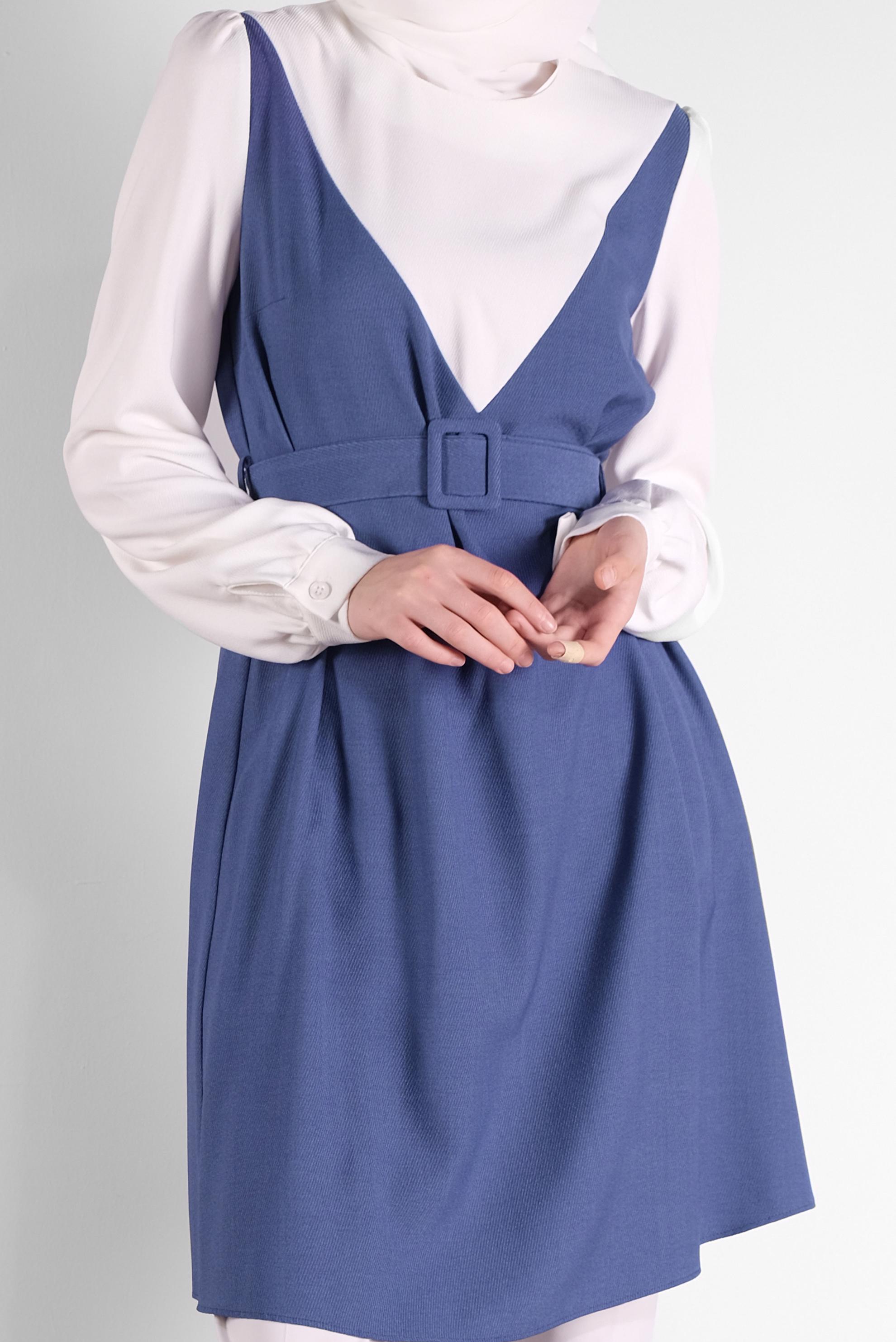 Tesettür giyim LACİVERT BELİ KEMERLİ TUNİK 41124 