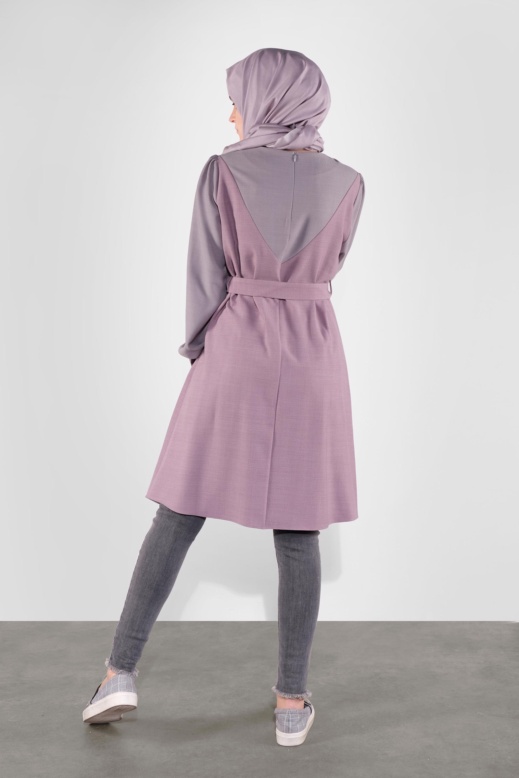 Tesettür giyim MOR BELİ KEMERLİ TUNİK 41124 