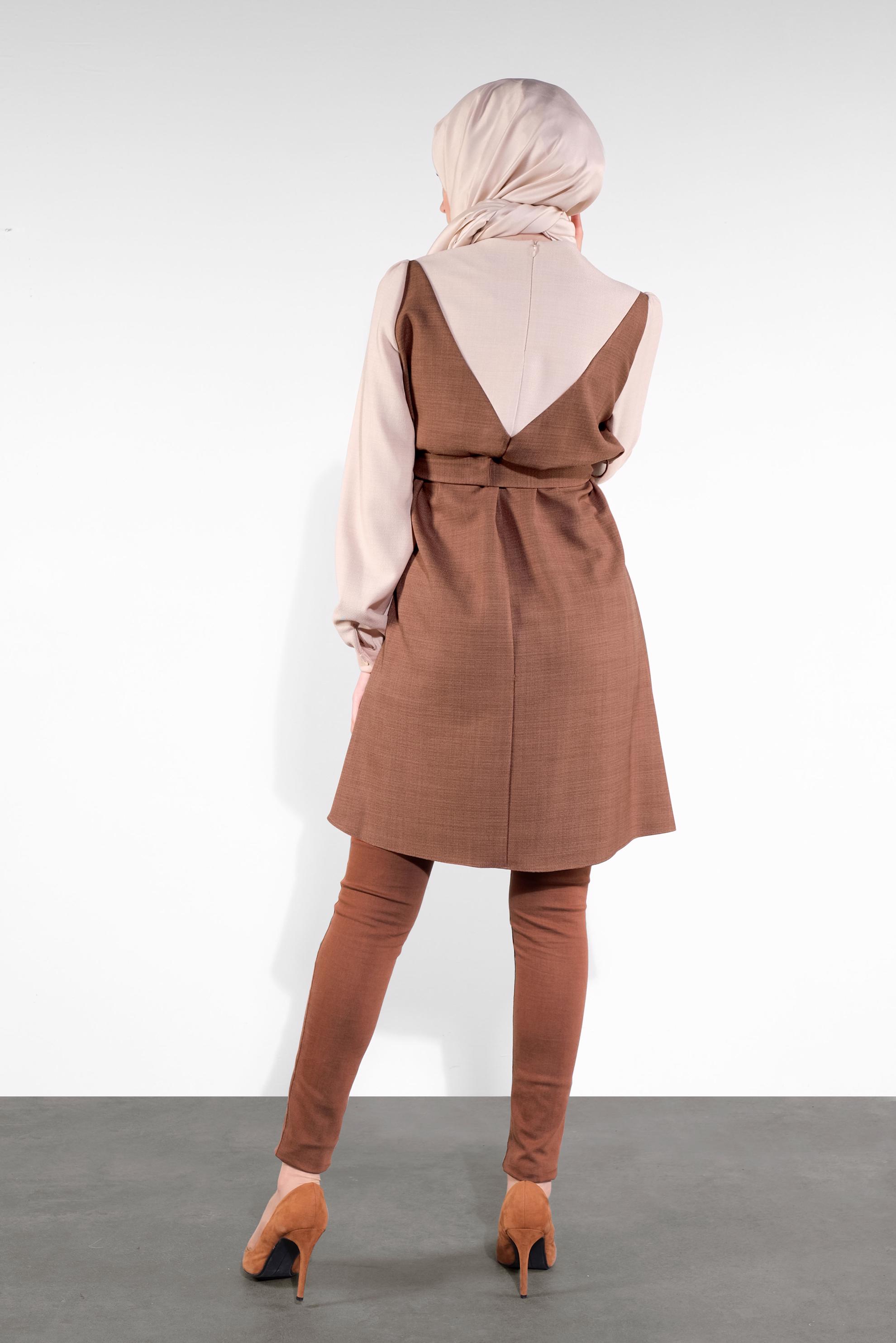 Tesettür giyim KAHVE BELİ KEMERLİ TUNİK 41124 