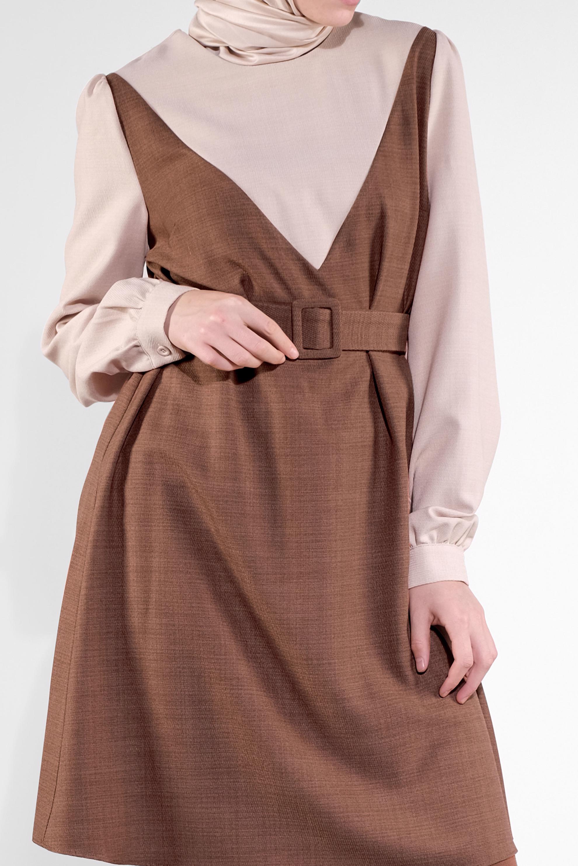 Tesettür giyim KAHVE BELİ KEMERLİ TUNİK 41124 