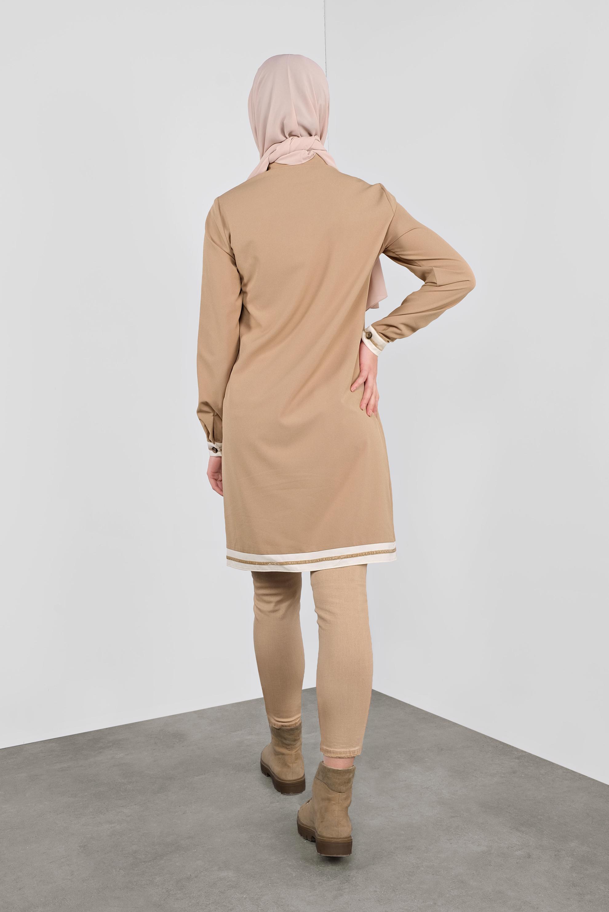 Tesettür giyim KAHVE ŞERİT DETAYLI TUNİK 41125 