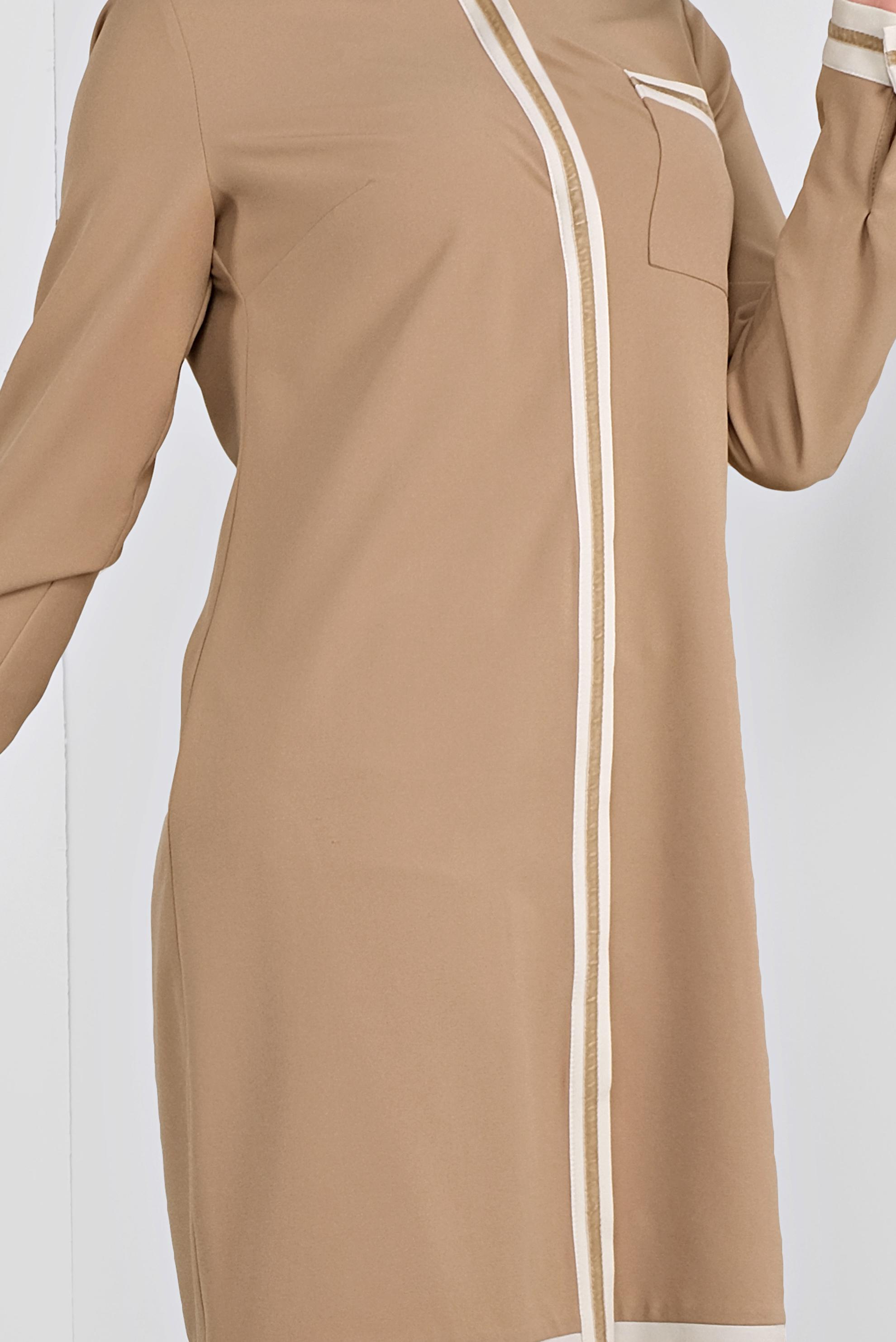 Tesettür giyim KAHVE ŞERİT DETAYLI TUNİK 41125 