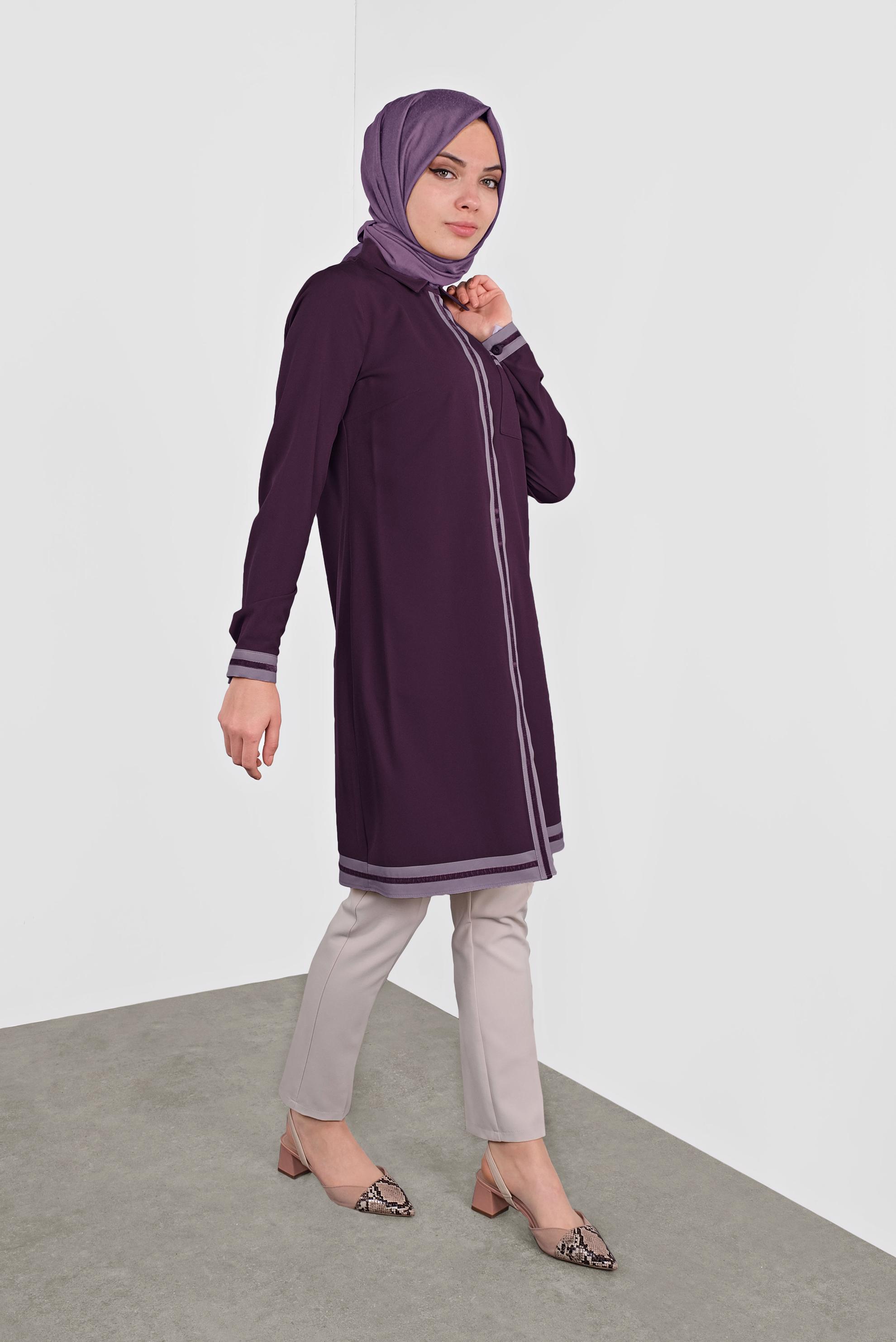 Tesettür giyim MOR ŞERİT DETAYLI TUNİK 41125 