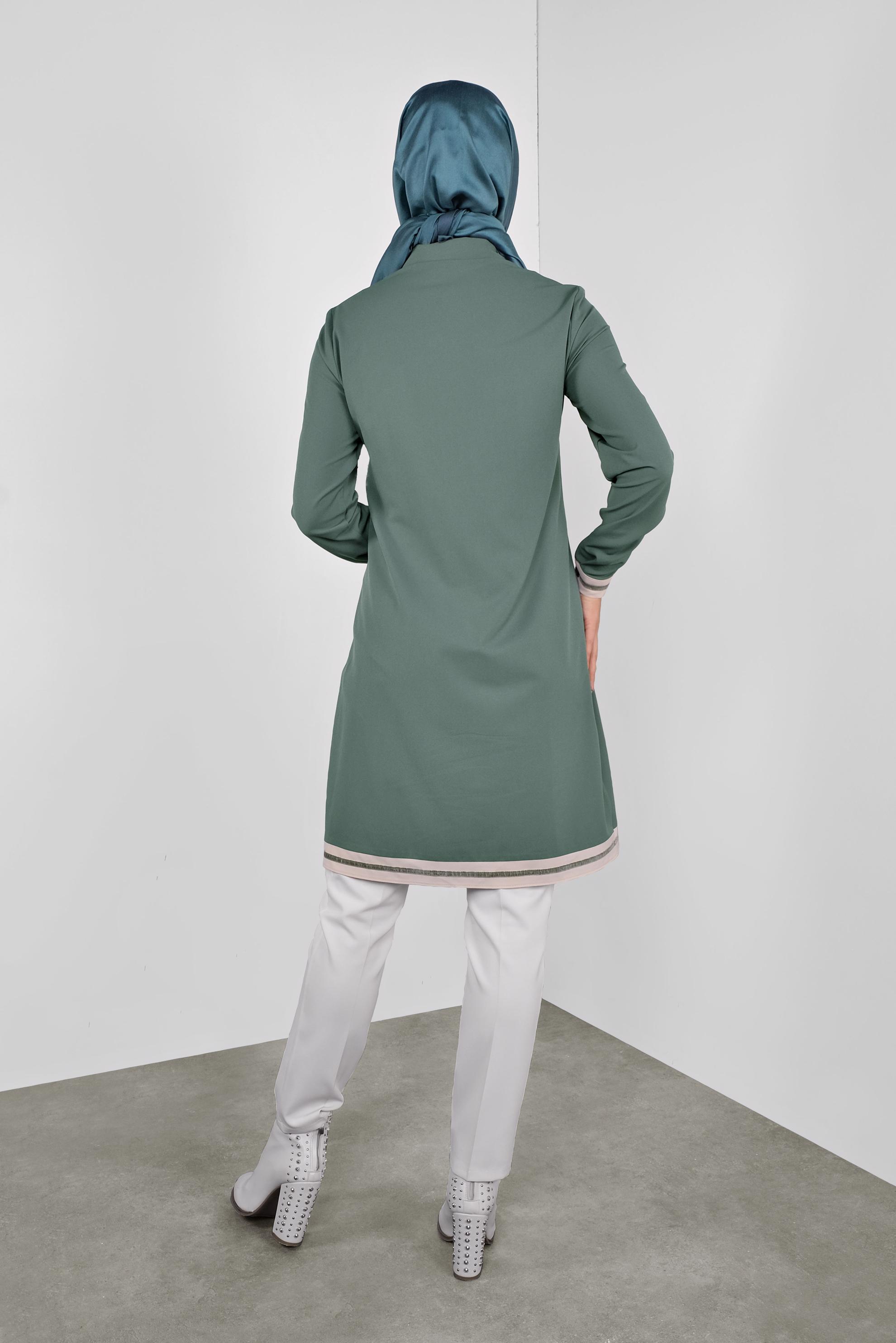 Tesettür giyim YEŞİL ŞERİT DETAYLI TUNİK 41125 