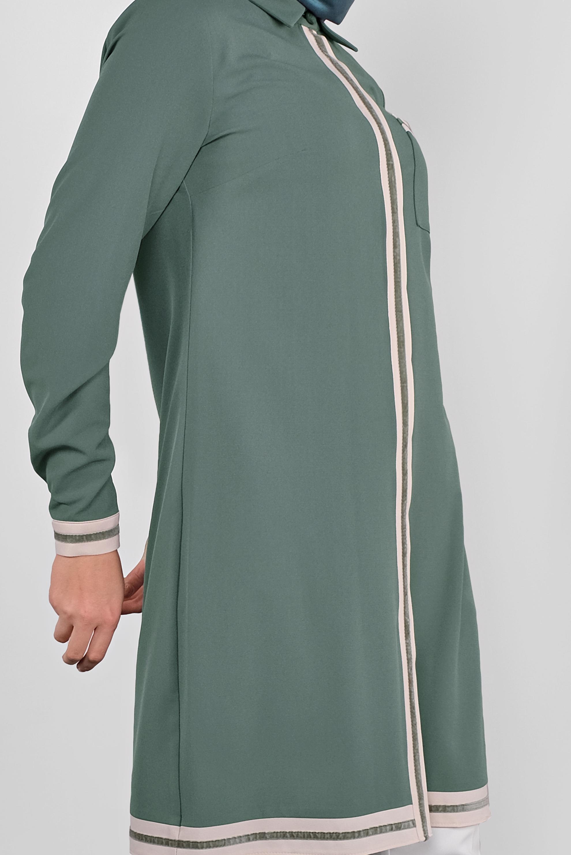 Tesettür giyim YEŞİL ŞERİT DETAYLI TUNİK 41125 