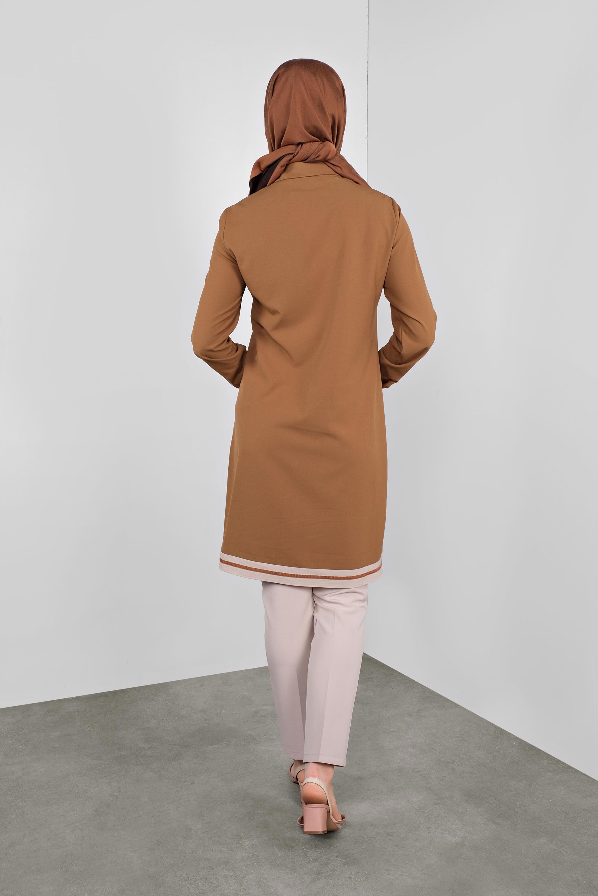 Tesettür giyim KAHVE ŞERİT DETAYLI TUNİK 41125 