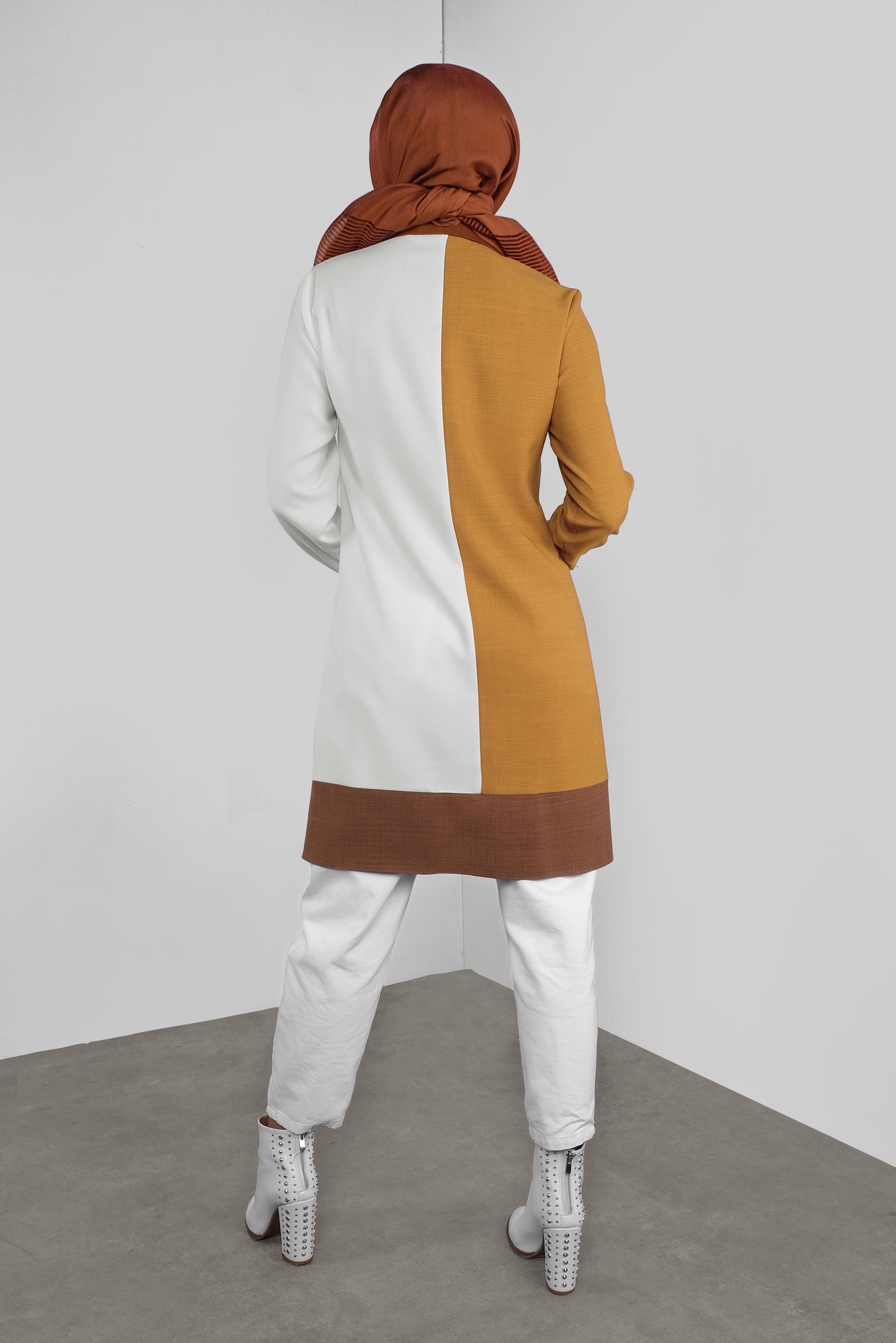 Tesettür giyim SARI BOYDAN DÜĞMELİ NAKIŞLI TUNİK 41127