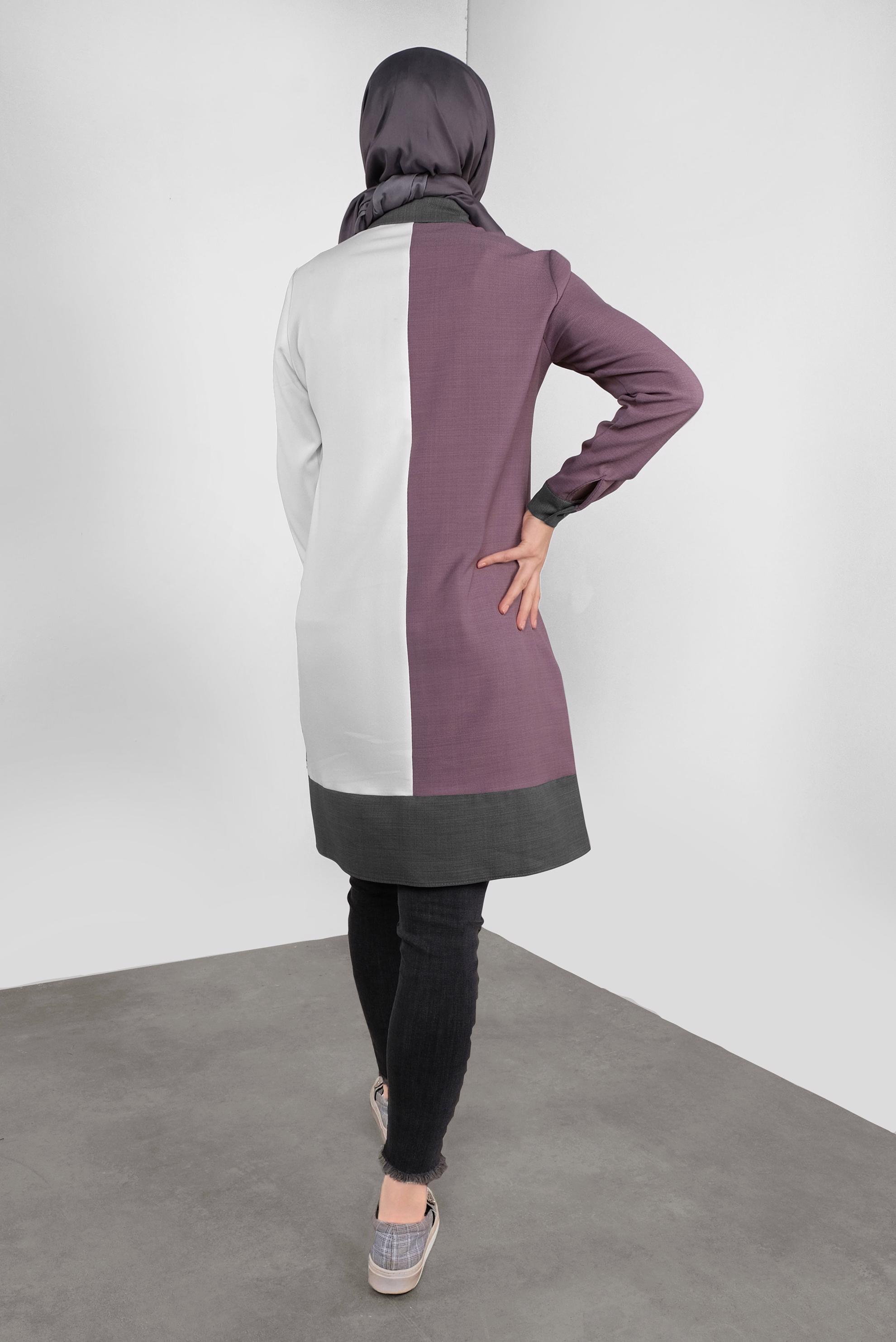 Tesettür giyim MOR BOYDAN DÜĞMELİ NAKIŞLI TUNİK 41127