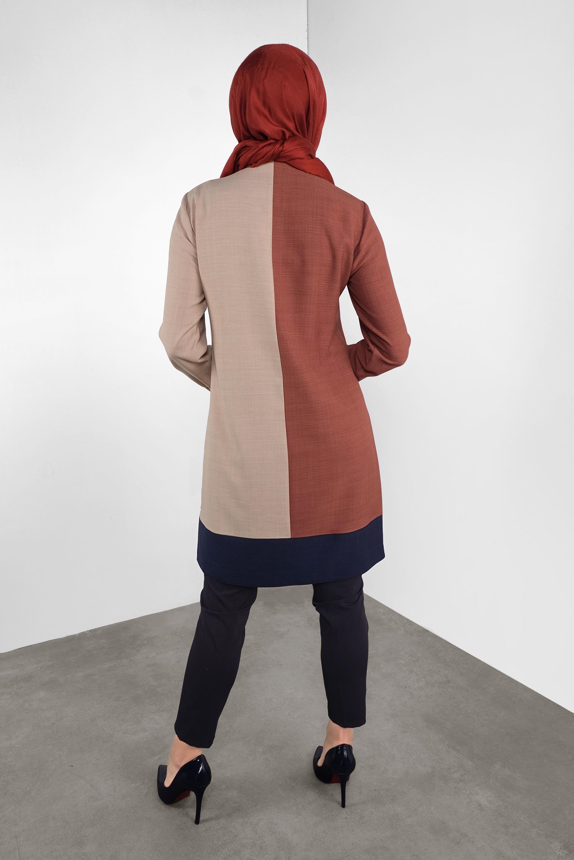 Tesettür giyim KAHVE BOYDAN DÜĞMELİ NAKIŞLI TUNİK 41127