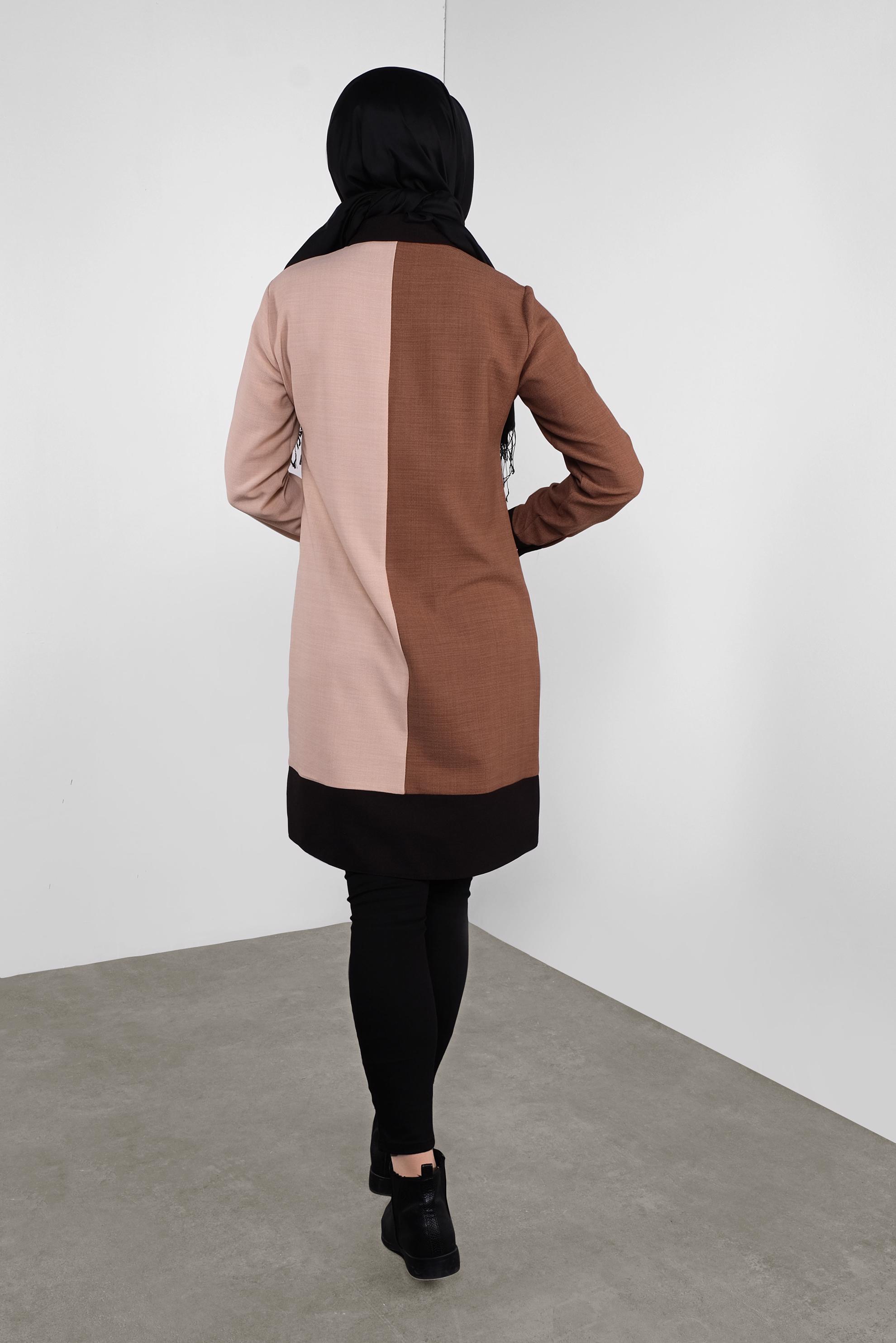 Tesettür giyim KAHVE BOYDAN DÜĞMELİ NAKIŞLI TUNİK 41127