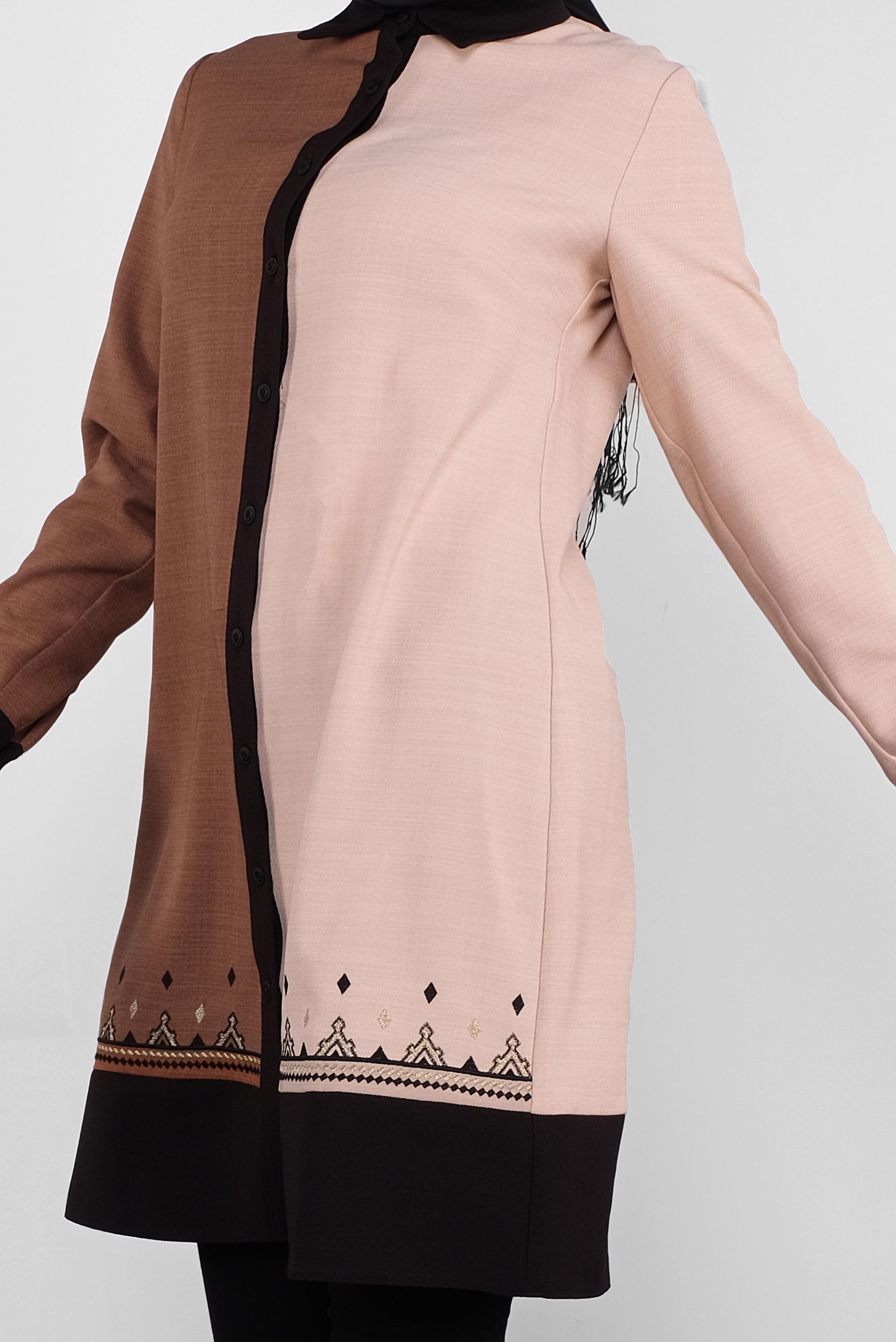 Tesettür giyim KAHVE BOYDAN DÜĞMELİ NAKIŞLI TUNİK 41127