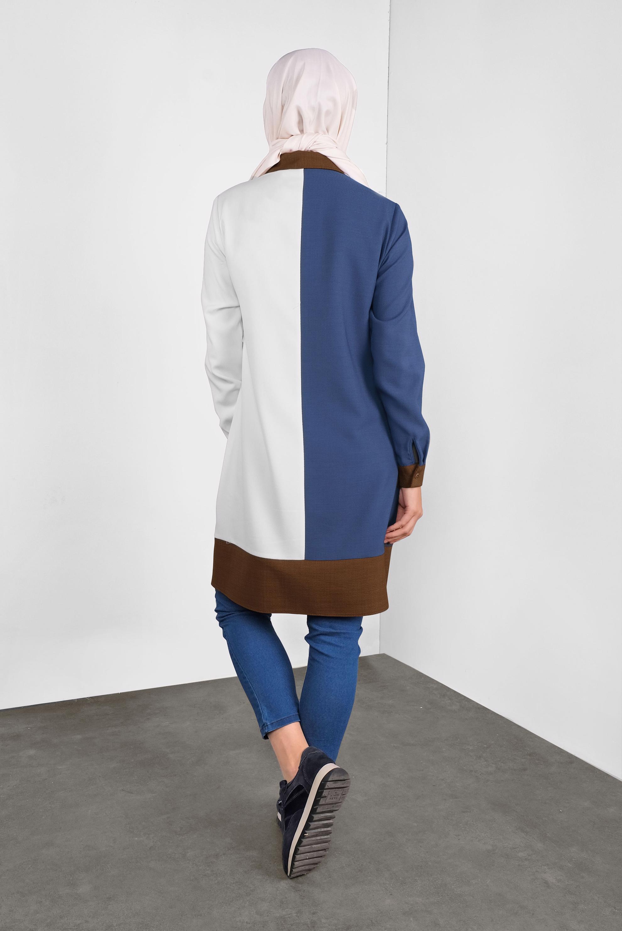 Tesettür giyim LACİVERT BOYDAN DÜĞMELİ NAKIŞLI TUNİK 41127