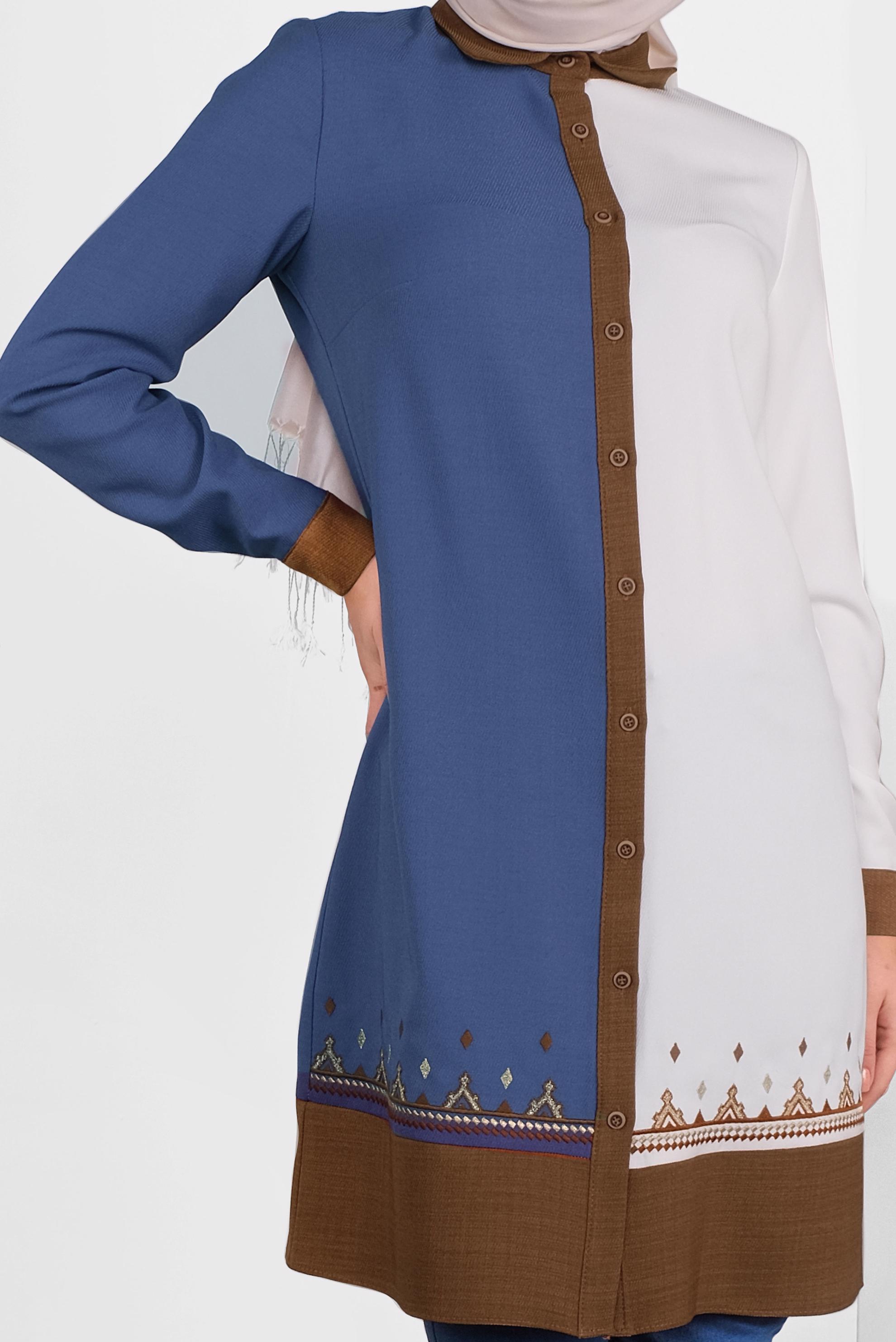 Tesettür giyim LACİVERT BOYDAN DÜĞMELİ NAKIŞLI TUNİK 41127