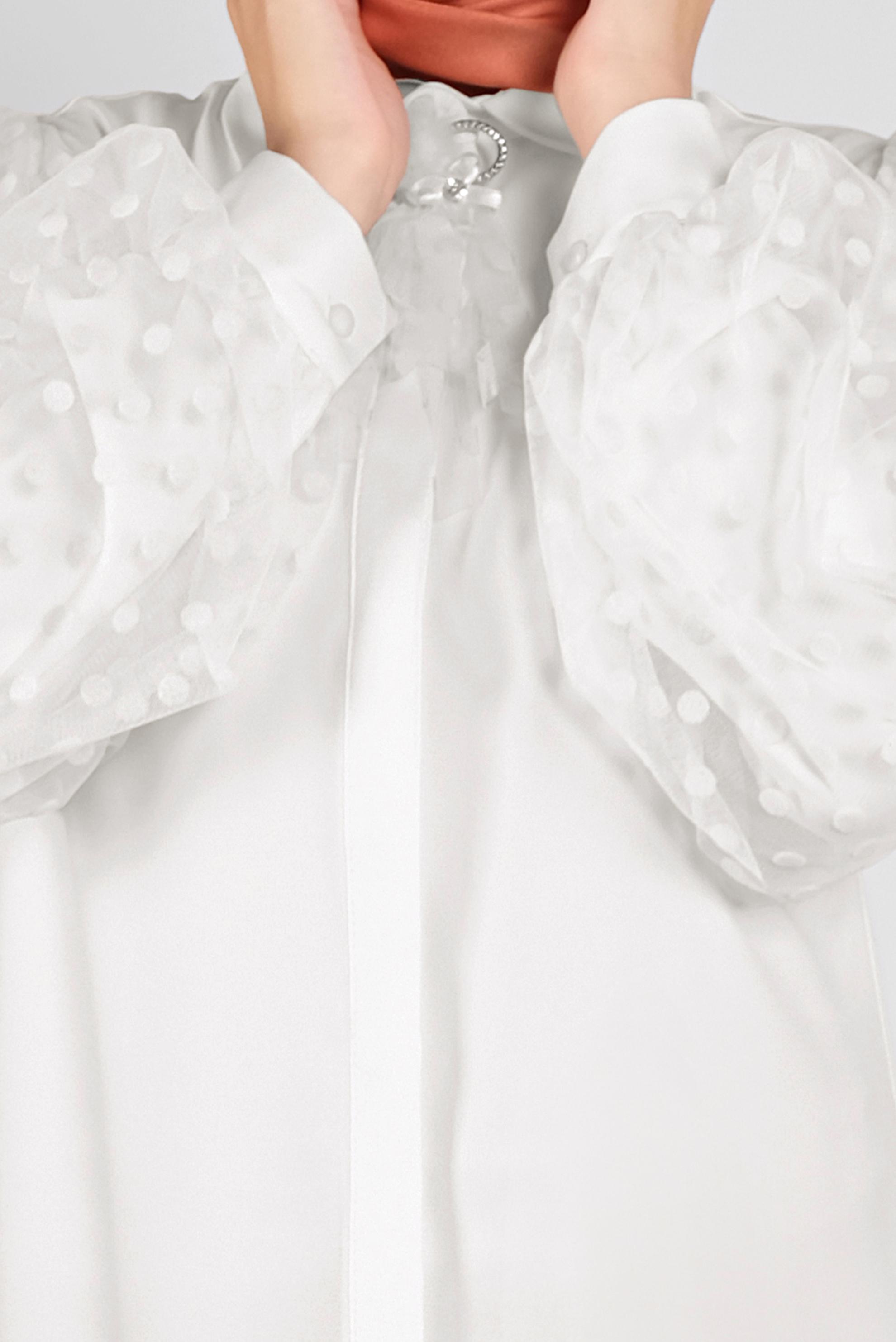 Tesettür giyim BEYAZ TÜL VE PUANTİYE DETAYLI BROŞLU TUNİK 41128 