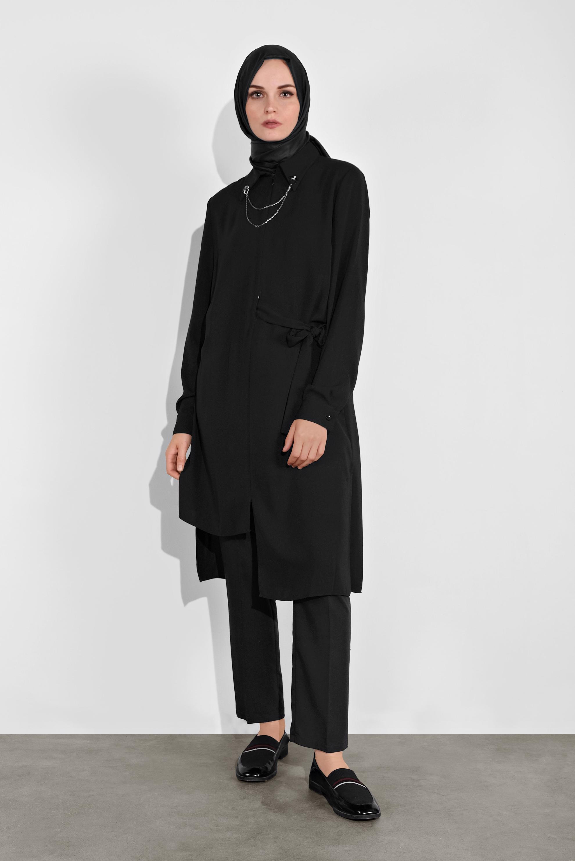Tesettür giyim SİYAH ASİMETRİK KESİM TUNİK 41129 
