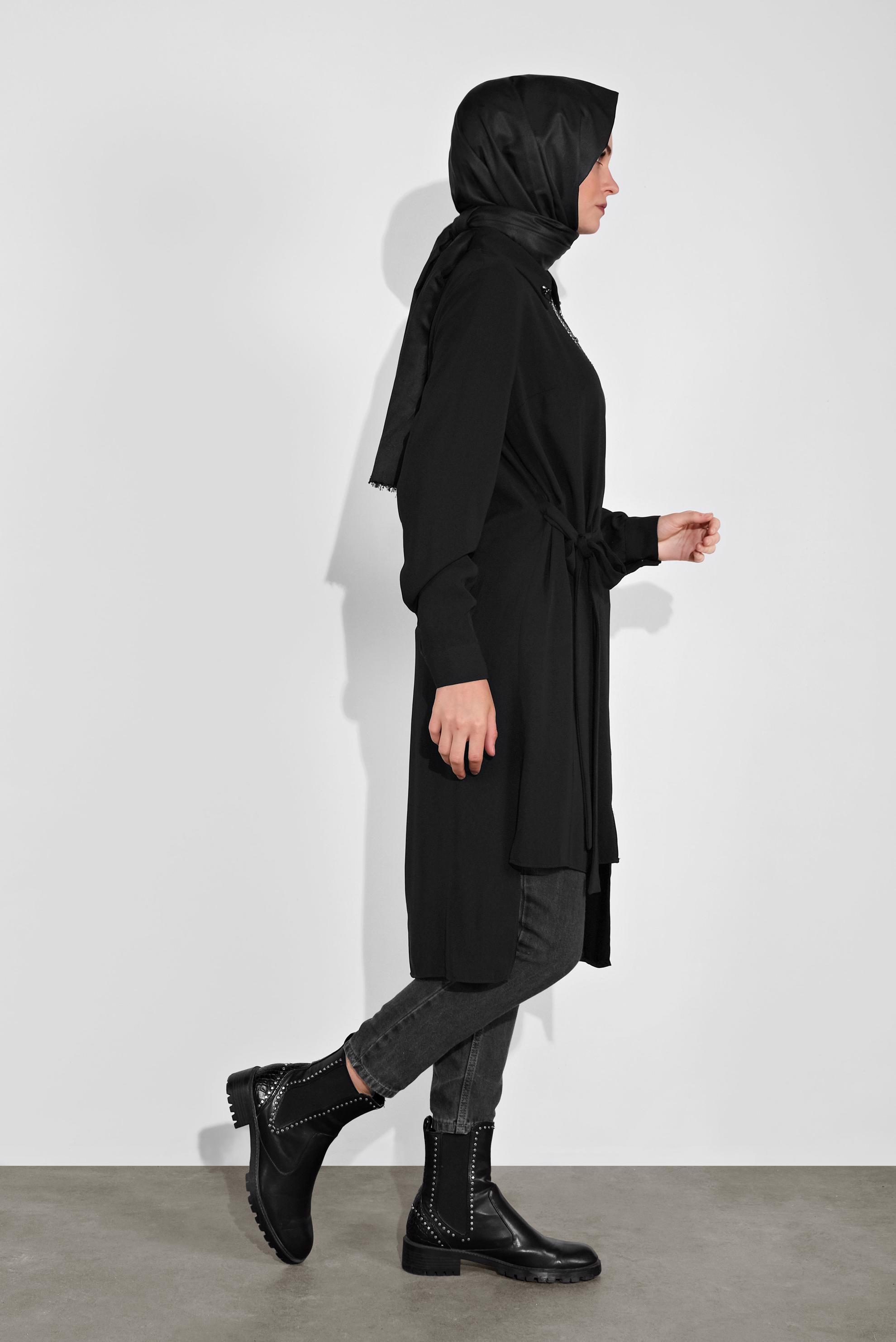 Tesettür giyim SİYAH ASİMETRİK KESİM TUNİK 41129 