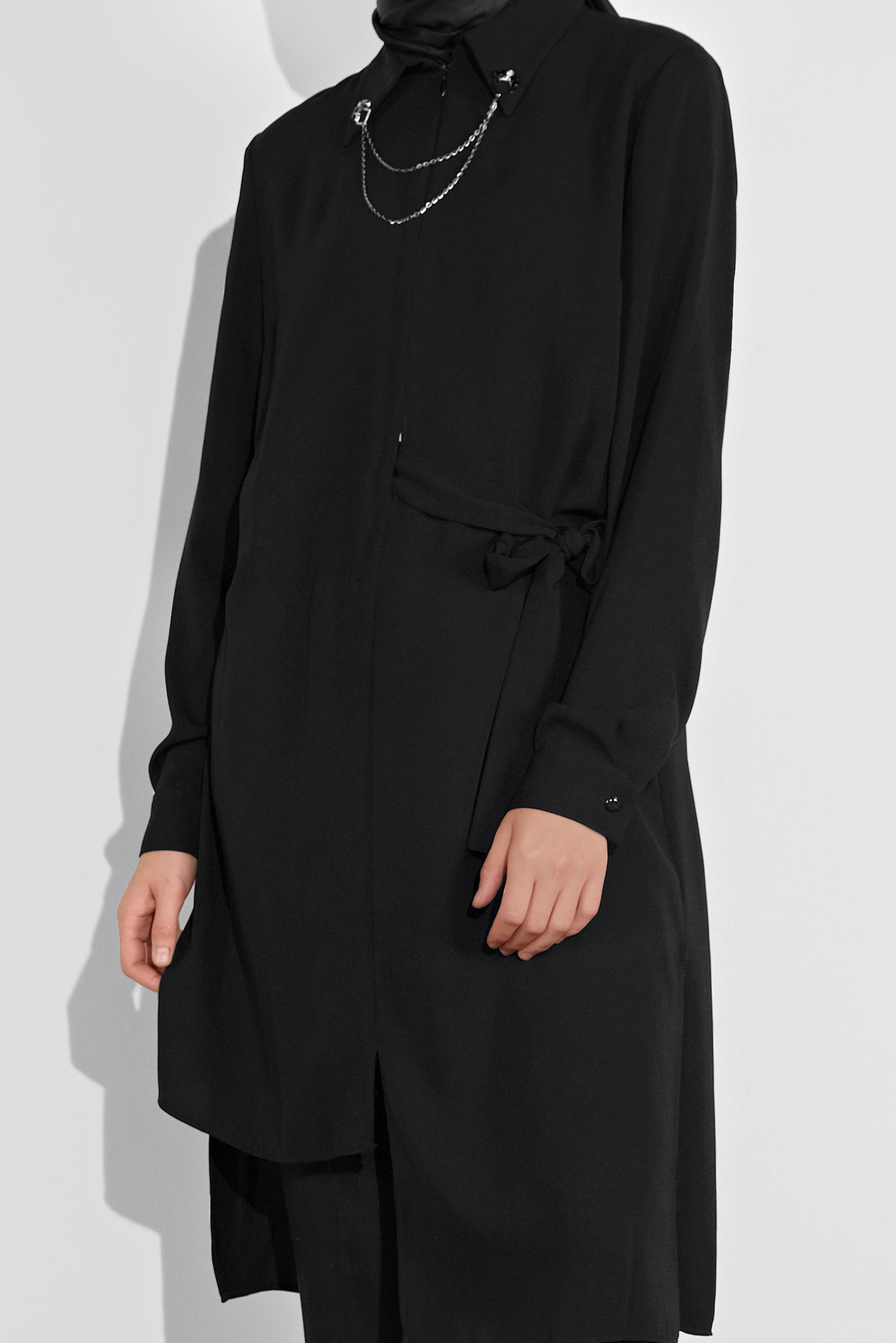 Tesettür giyim SİYAH ASİMETRİK KESİM TUNİK 41129 