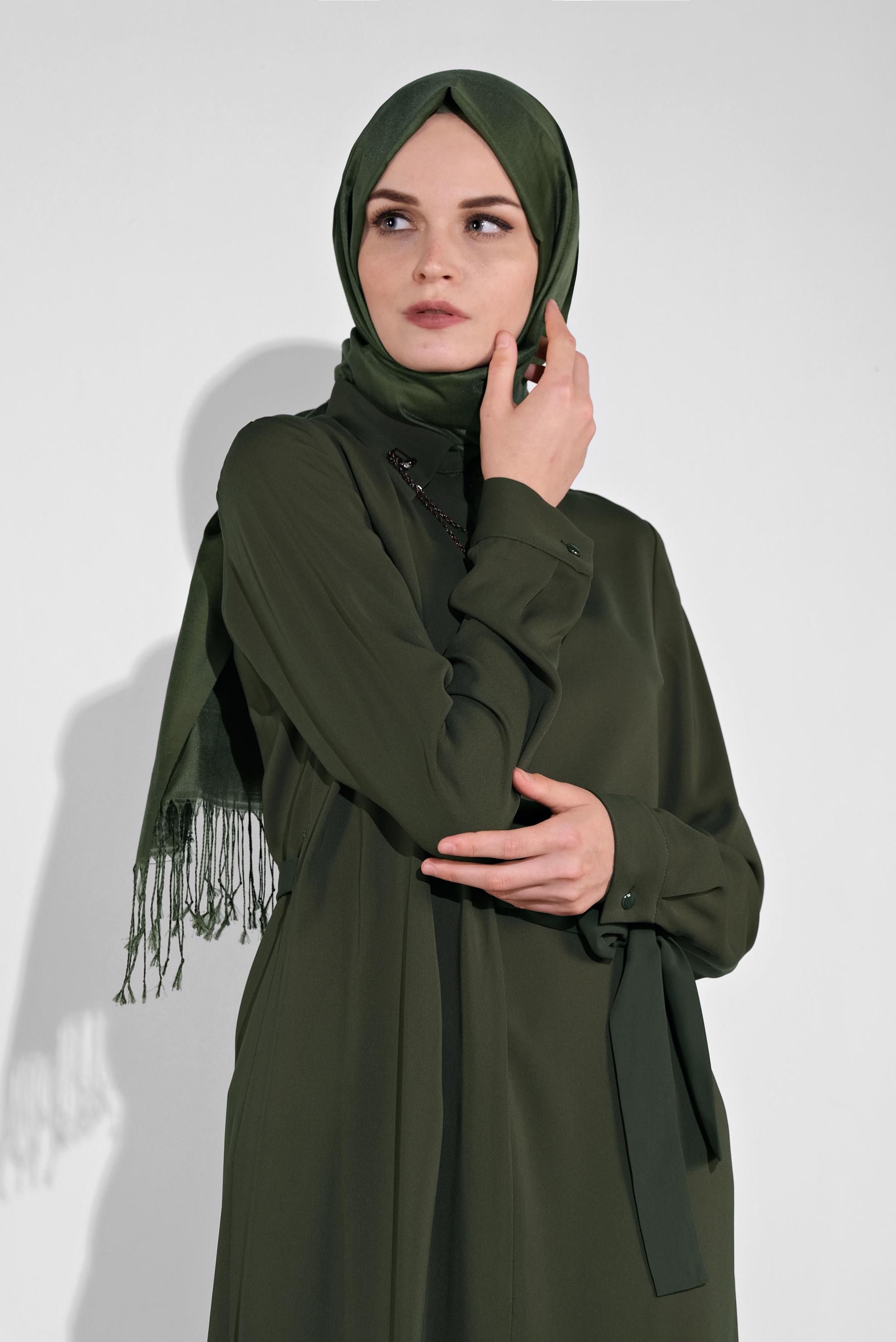 Tesettür giyim HAKİ ASİMETRİK KESİM TUNİK 41129 