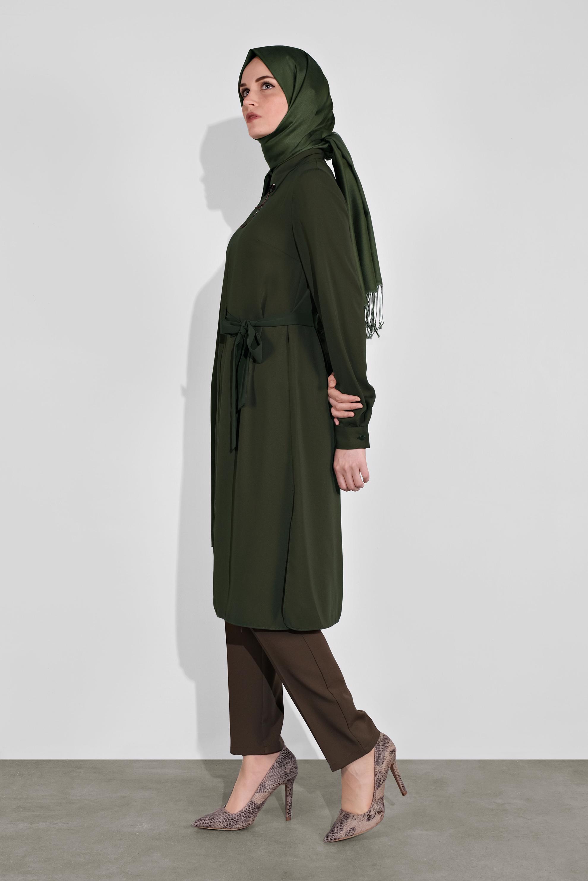 Tesettür giyim HAKİ ASİMETRİK KESİM TUNİK 41129 