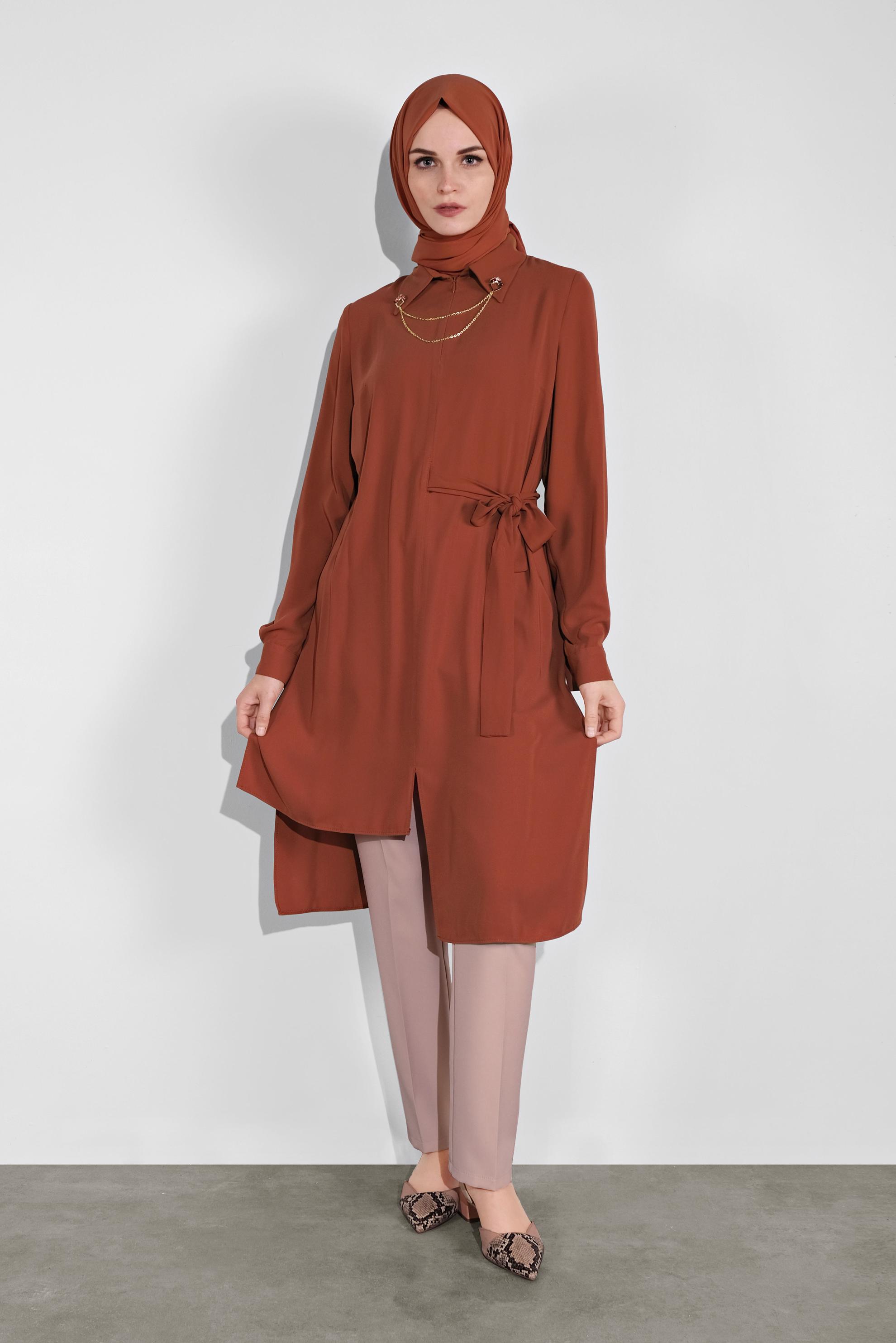 Tesettür giyim TURUNCU ASİMETRİK KESİM TUNİK 41129 