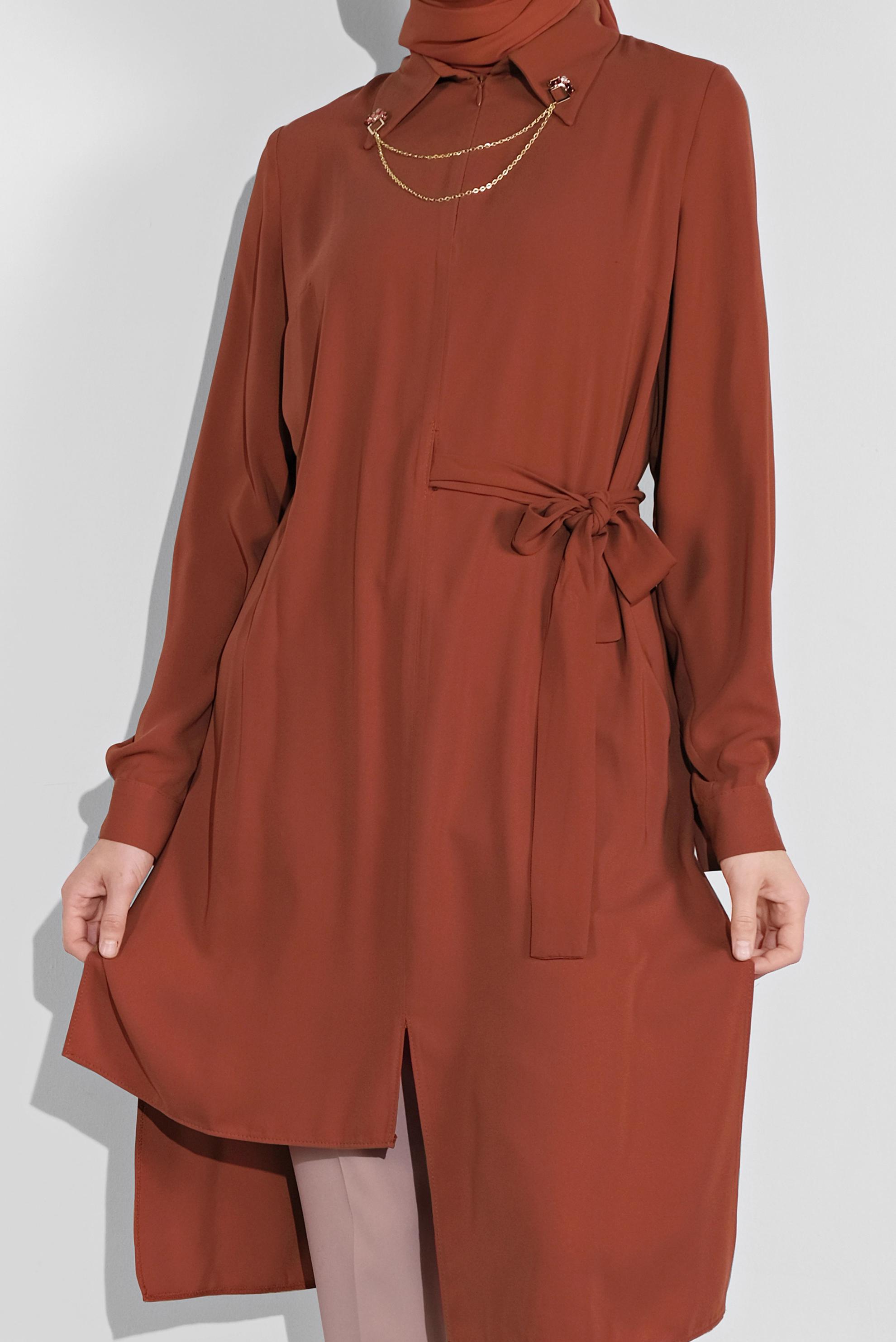 Tesettür giyim TURUNCU ASİMETRİK KESİM TUNİK 41129 