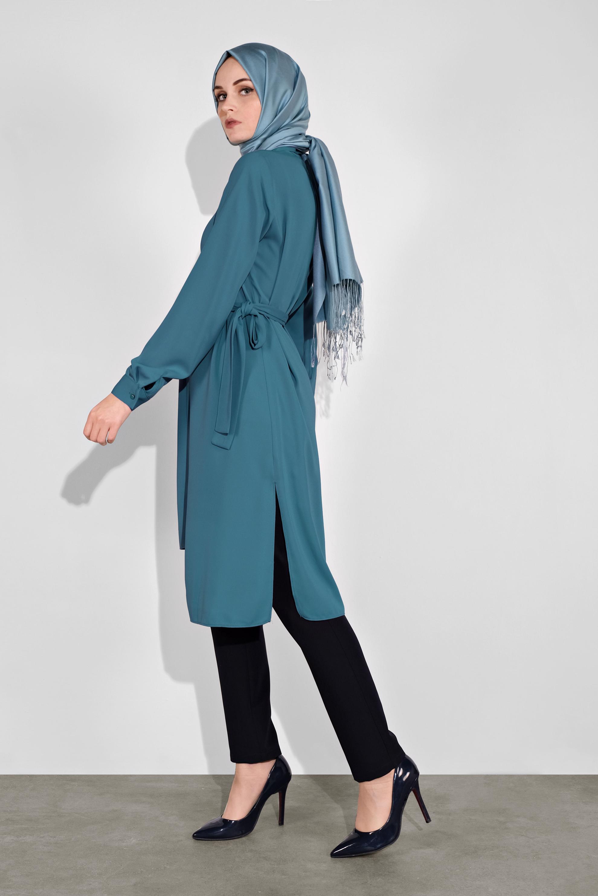 Tesettür giyim MAVİ ASİMETRİK KESİM TUNİK 41129 