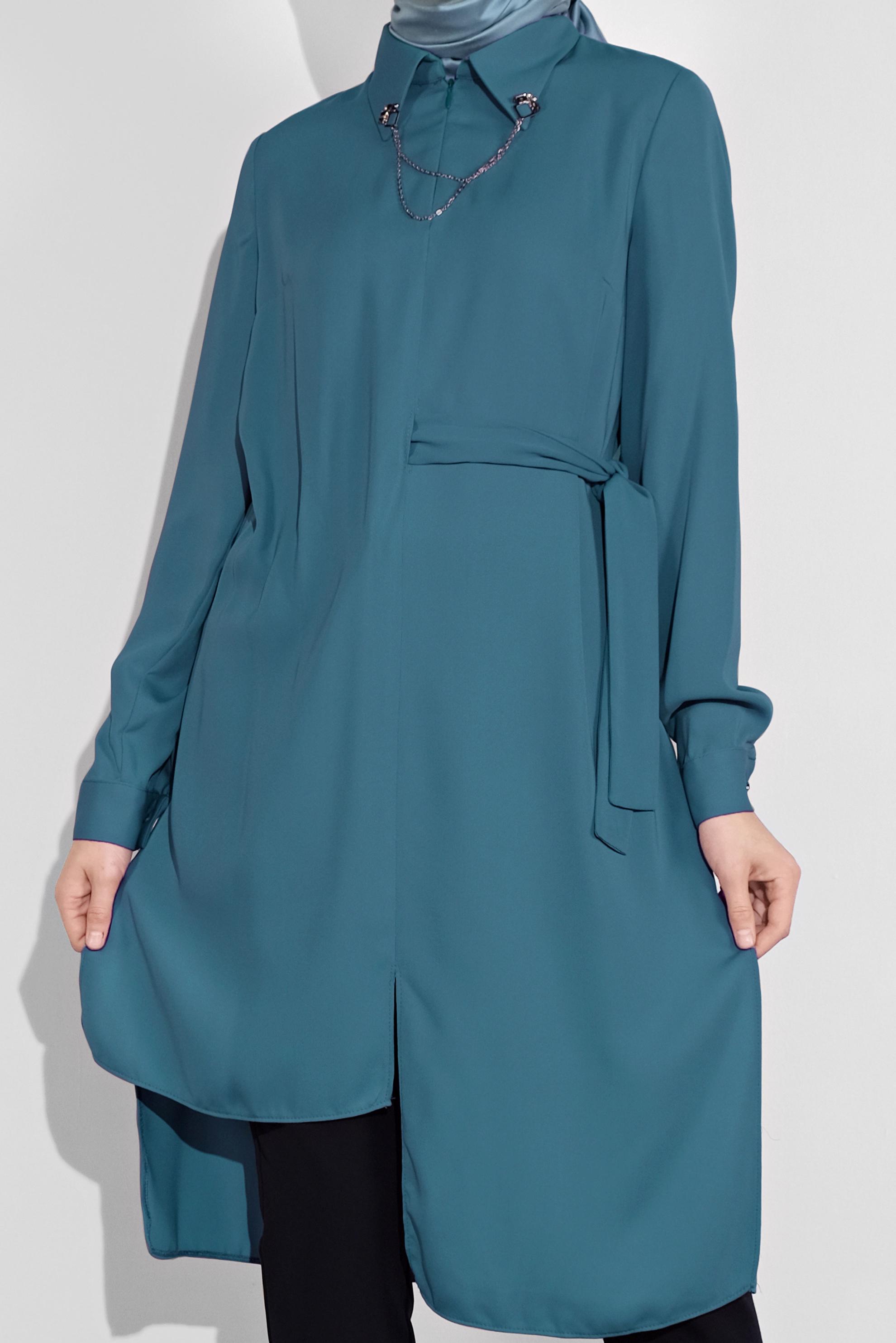 Tesettür giyim MAVİ ASİMETRİK KESİM TUNİK 41129 