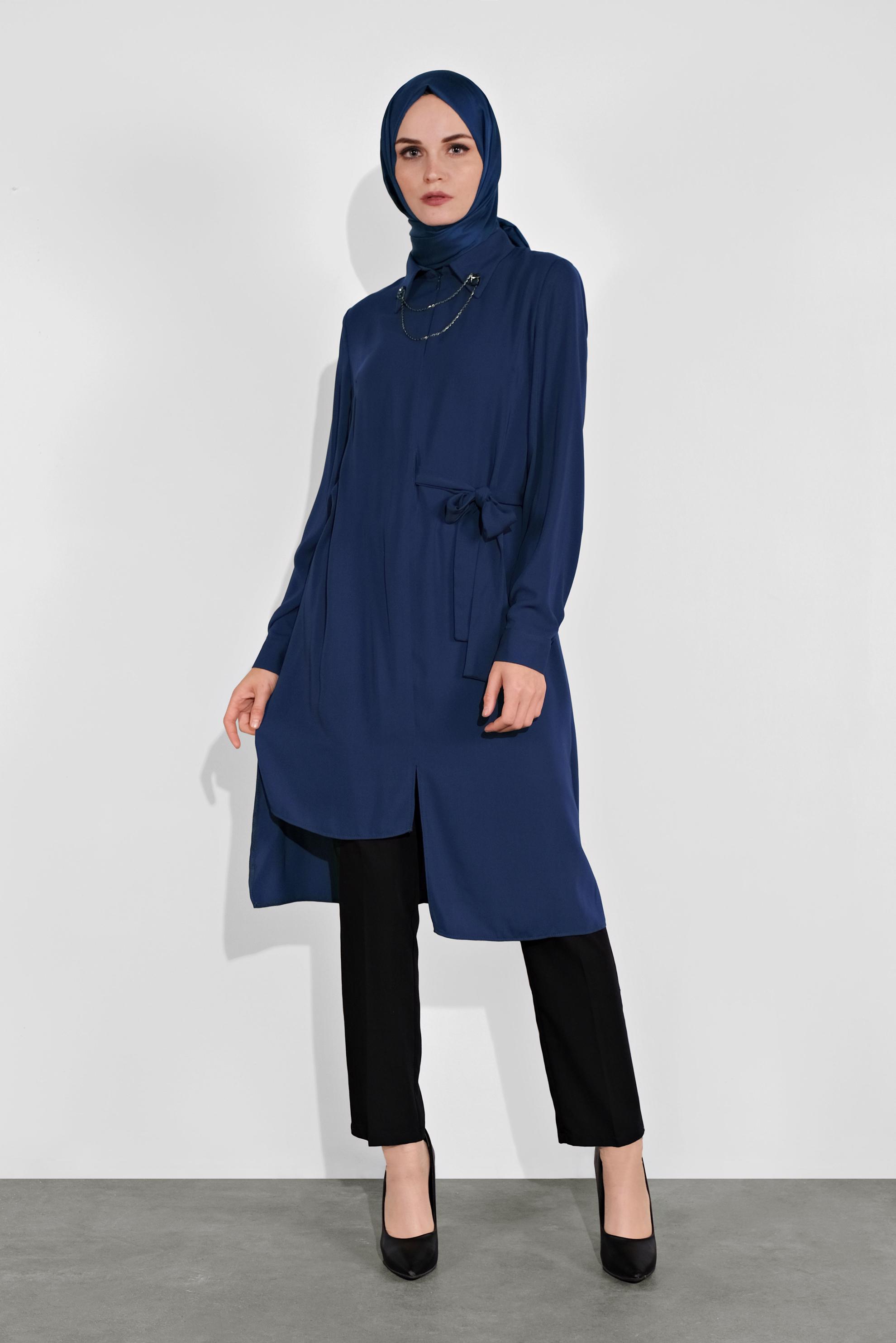 Tesettür giyim LACİVERT ASİMETRİK KESİM TUNİK 41129 