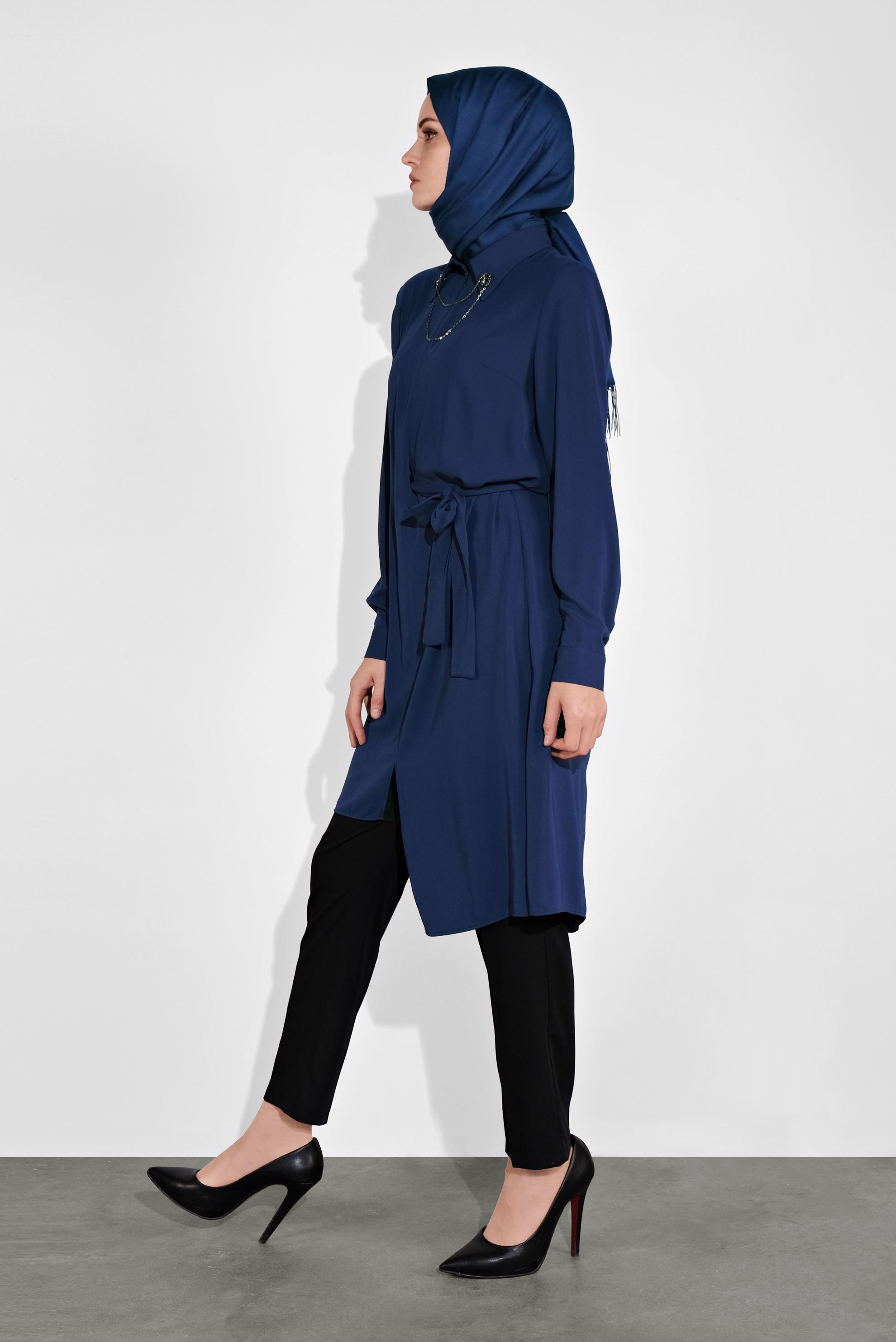 Tesettür giyim LACİVERT ASİMETRİK KESİM TUNİK 41129 