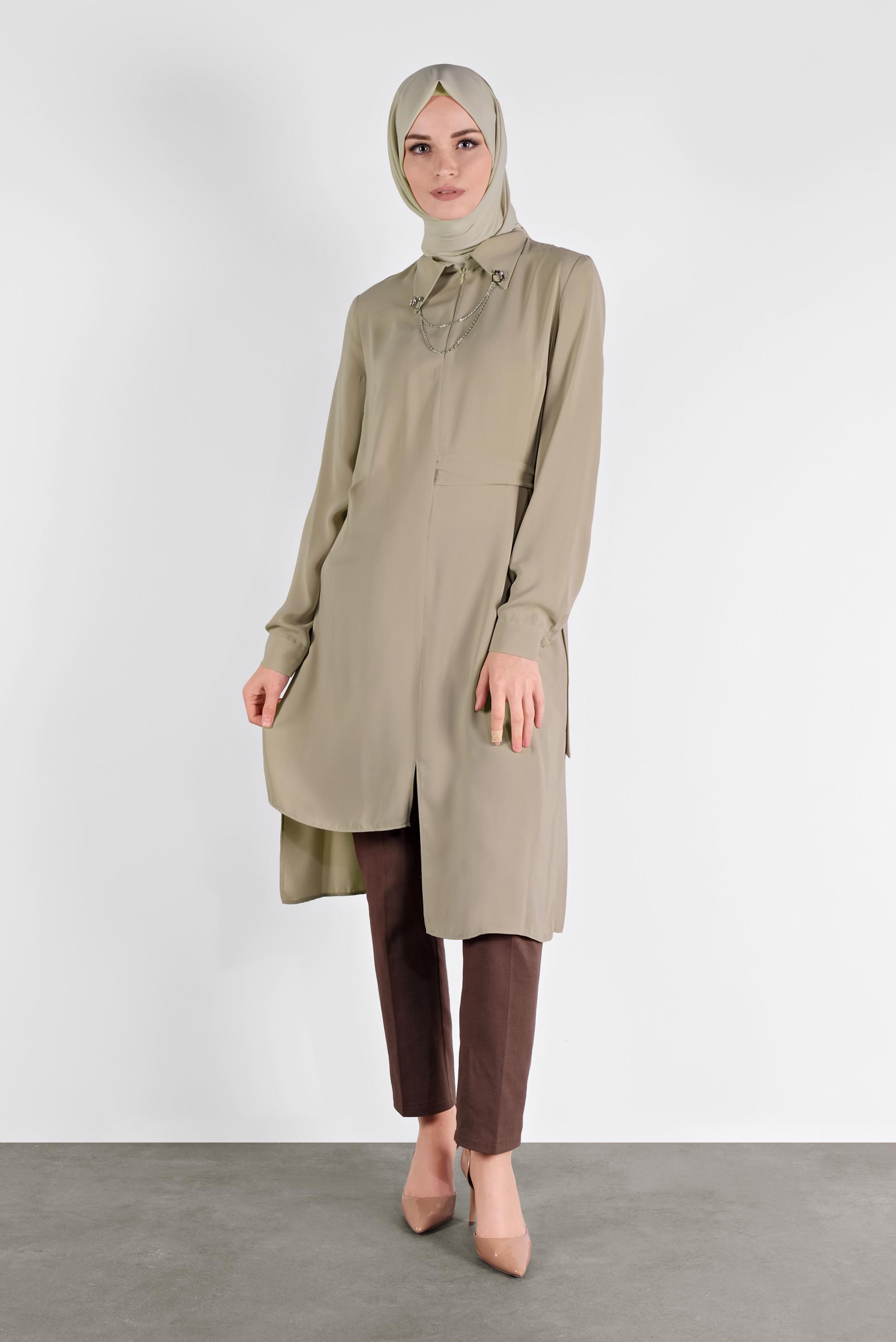 Tesettür giyim VİZON ASİMETRİK KESİM TUNİK 41129 