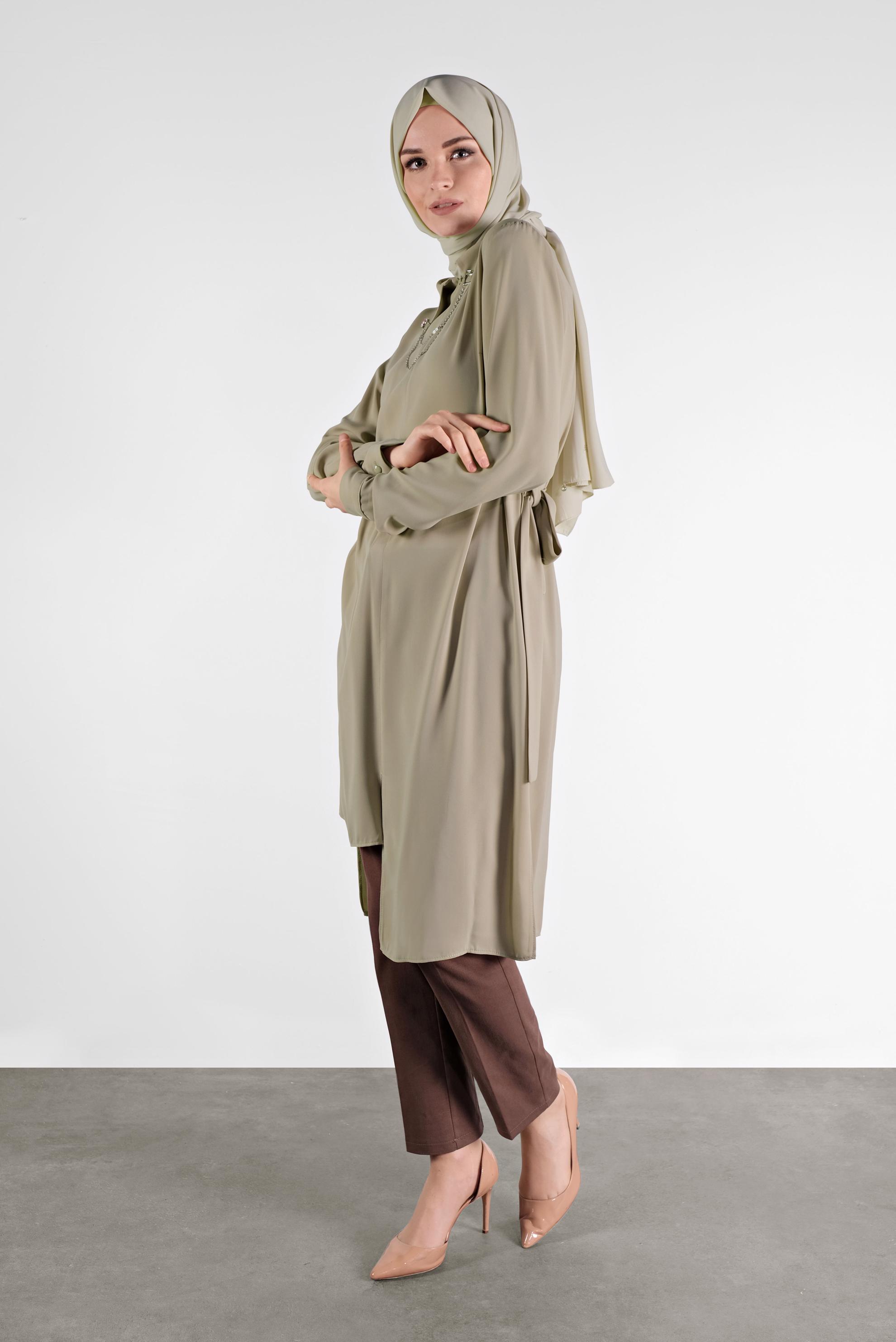 Tesettür giyim VİZON ASİMETRİK KESİM TUNİK 41129 