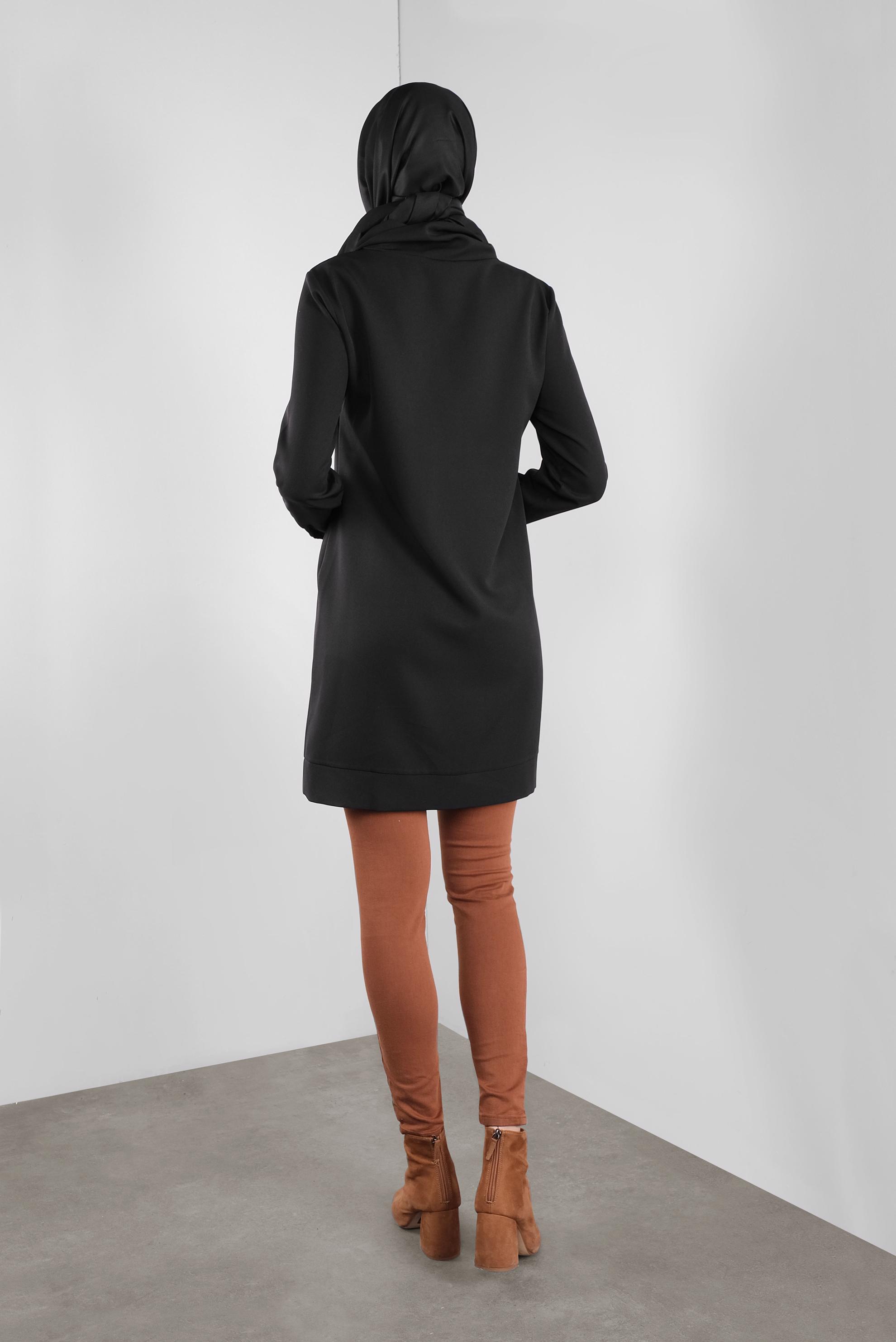 Tesettür giyim SİYAH PULLU LEOPARLI TUNİK 41132 