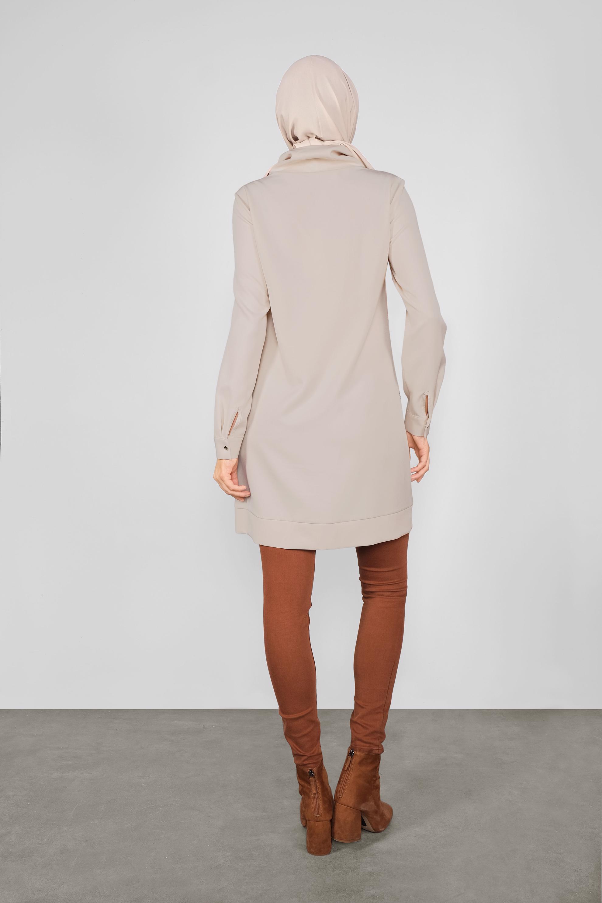 Tesettür giyim BEJ PULLU LEOPARLI TUNİK 41132 