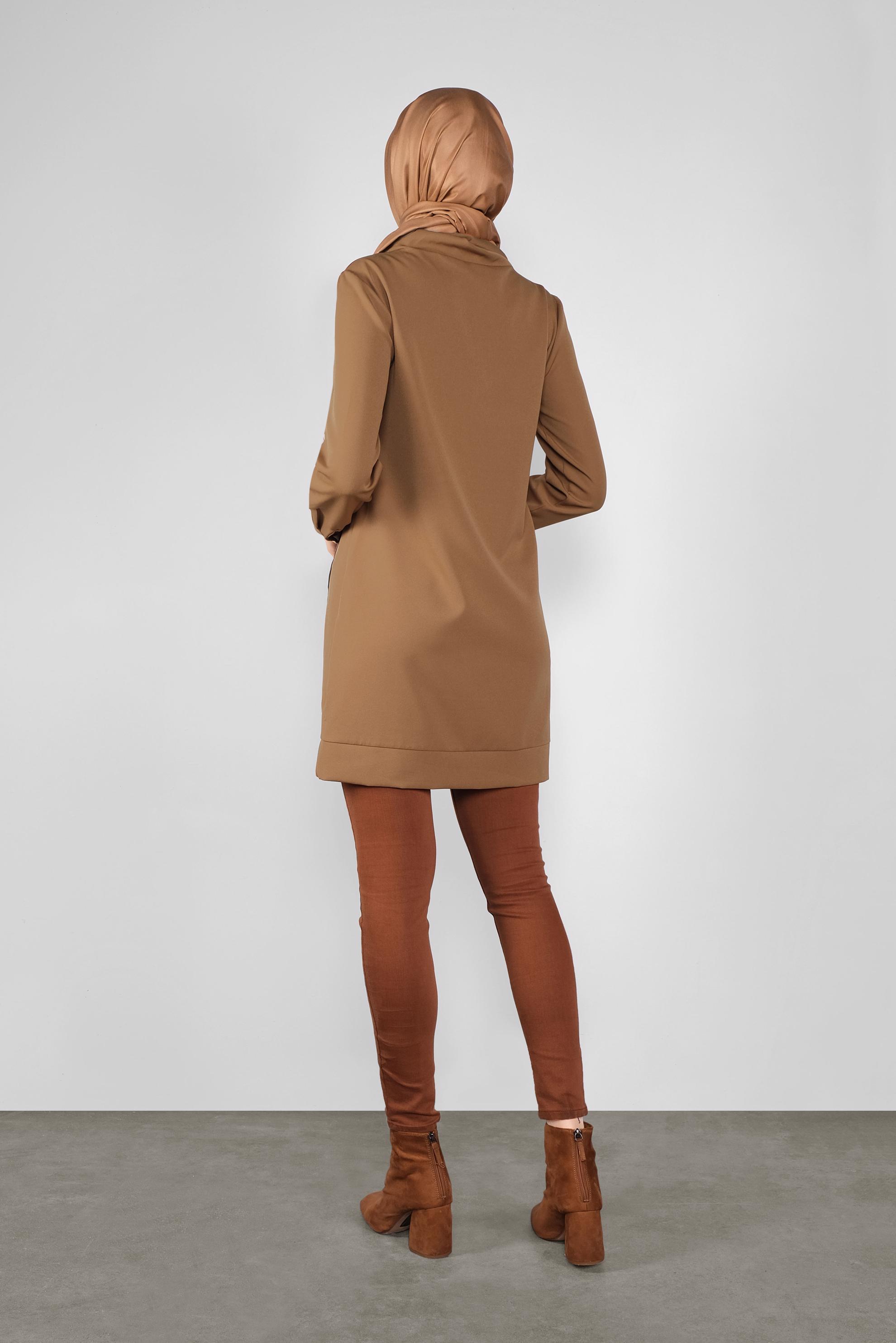 Tesettür giyim KAHVE PULLU LEOPARLI TUNİK 41132 