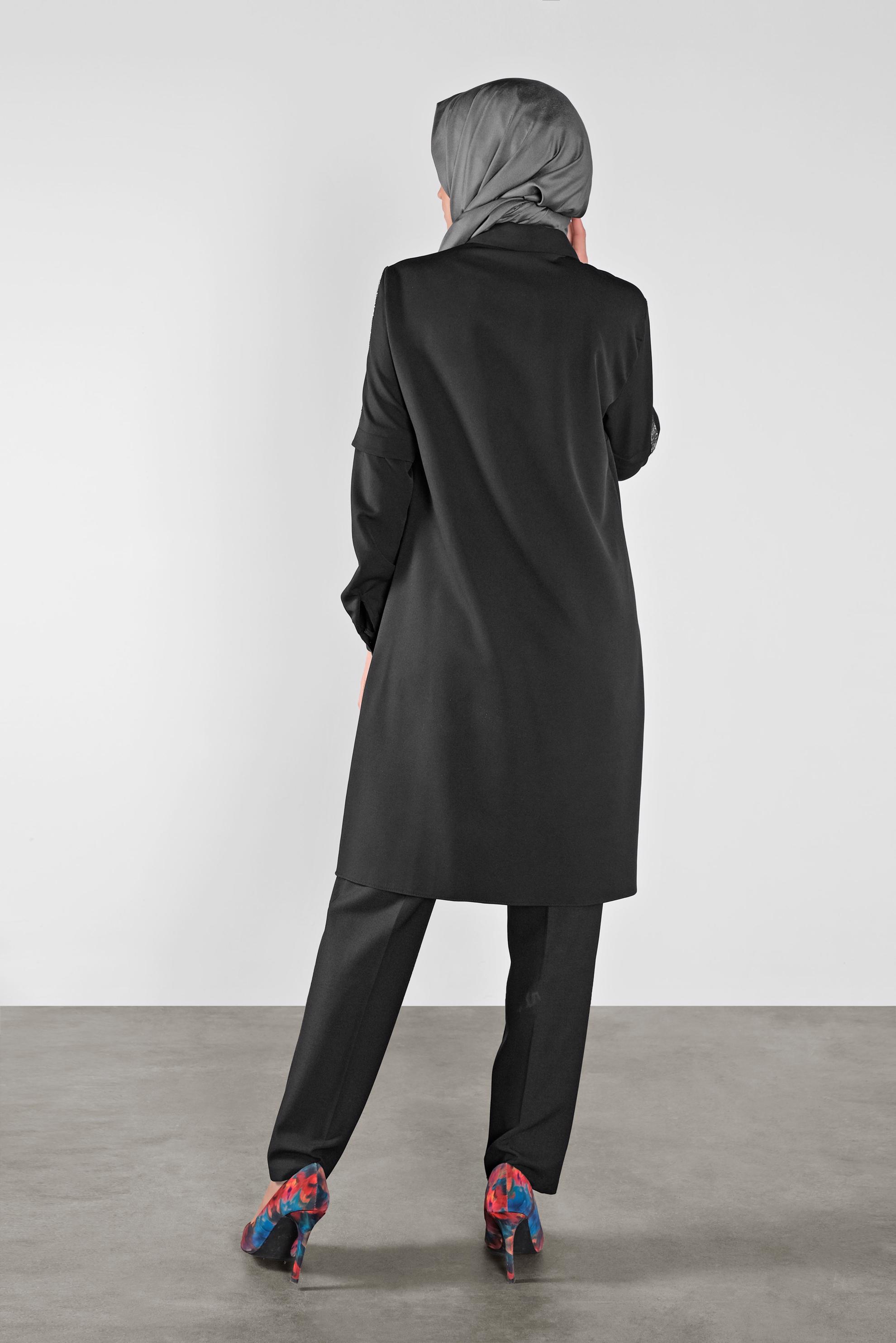 Tesettür giyim SİYAH SİMLİ ŞERİT DETAYLI TUNİK 41134 