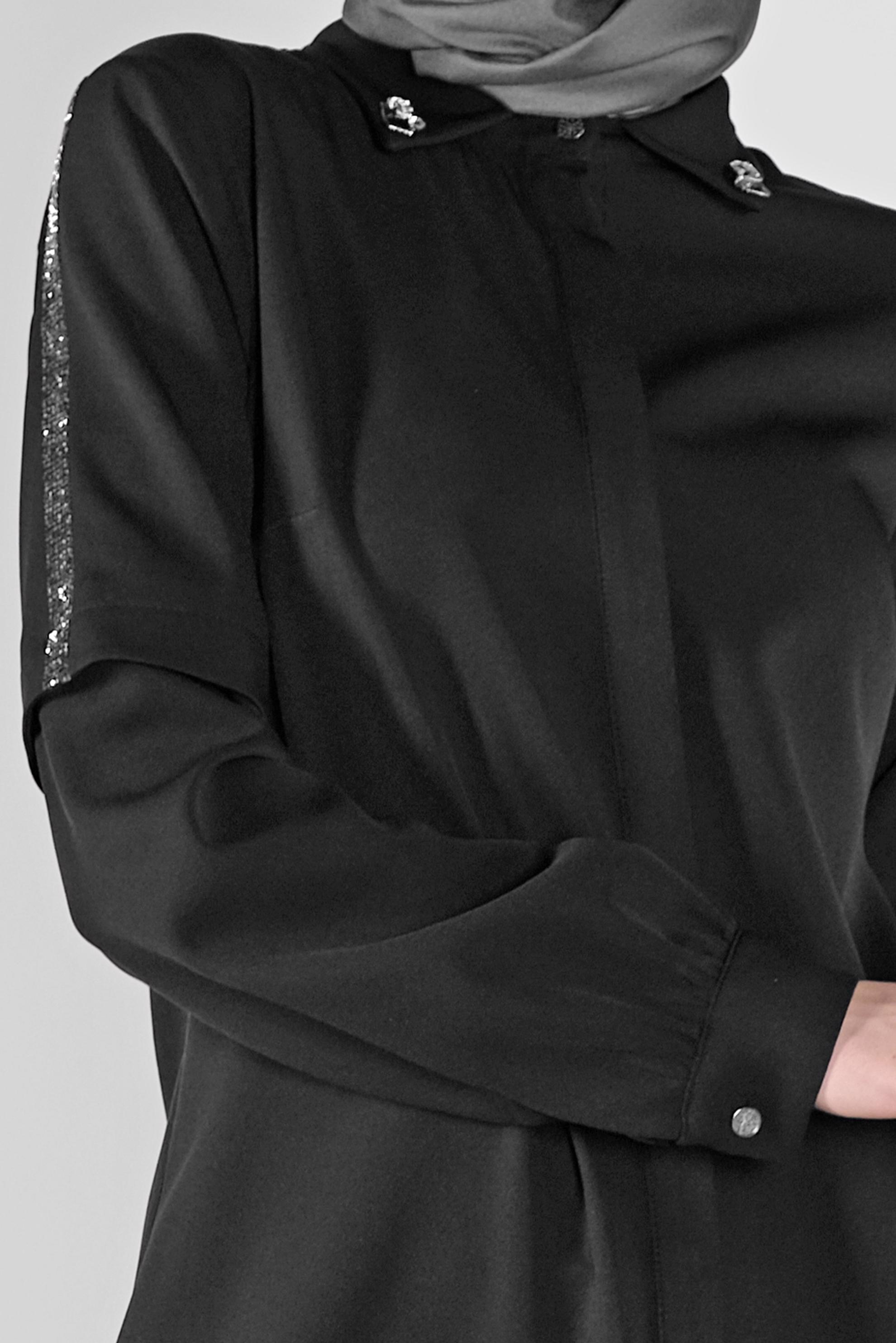 Tesettür giyim SİYAH SİMLİ ŞERİT DETAYLI TUNİK 41134 