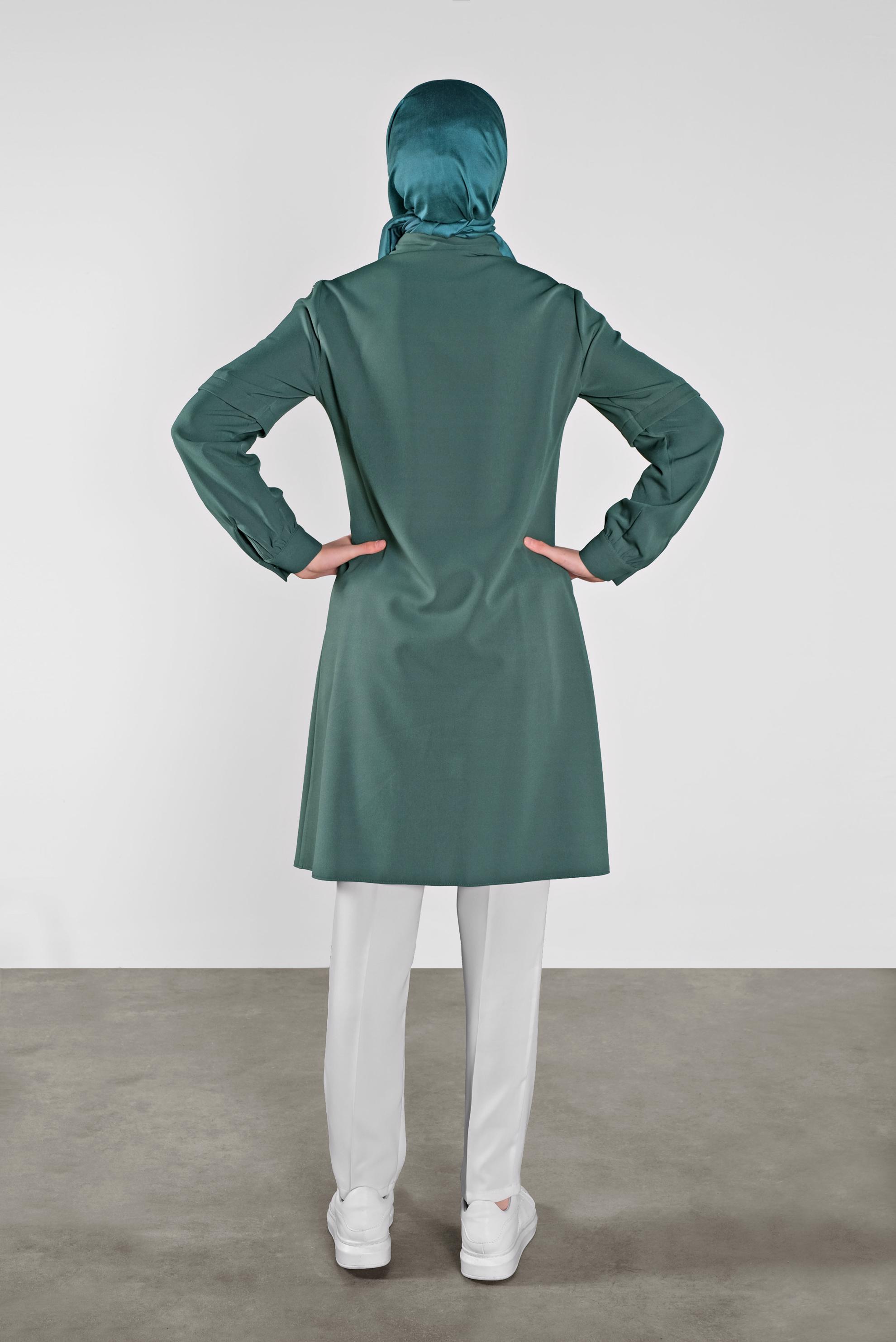 Tesettür giyim YEŞİL SİMLİ ŞERİT DETAYLI TUNİK 41134 