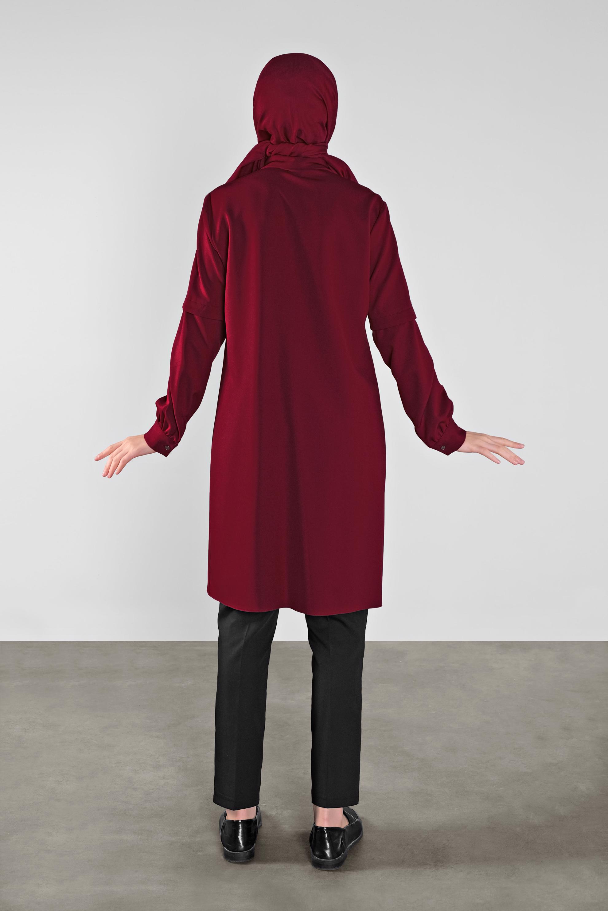 Tesettür giyim KIRMIZI SİMLİ ŞERİT DETAYLI TUNİK 41134 