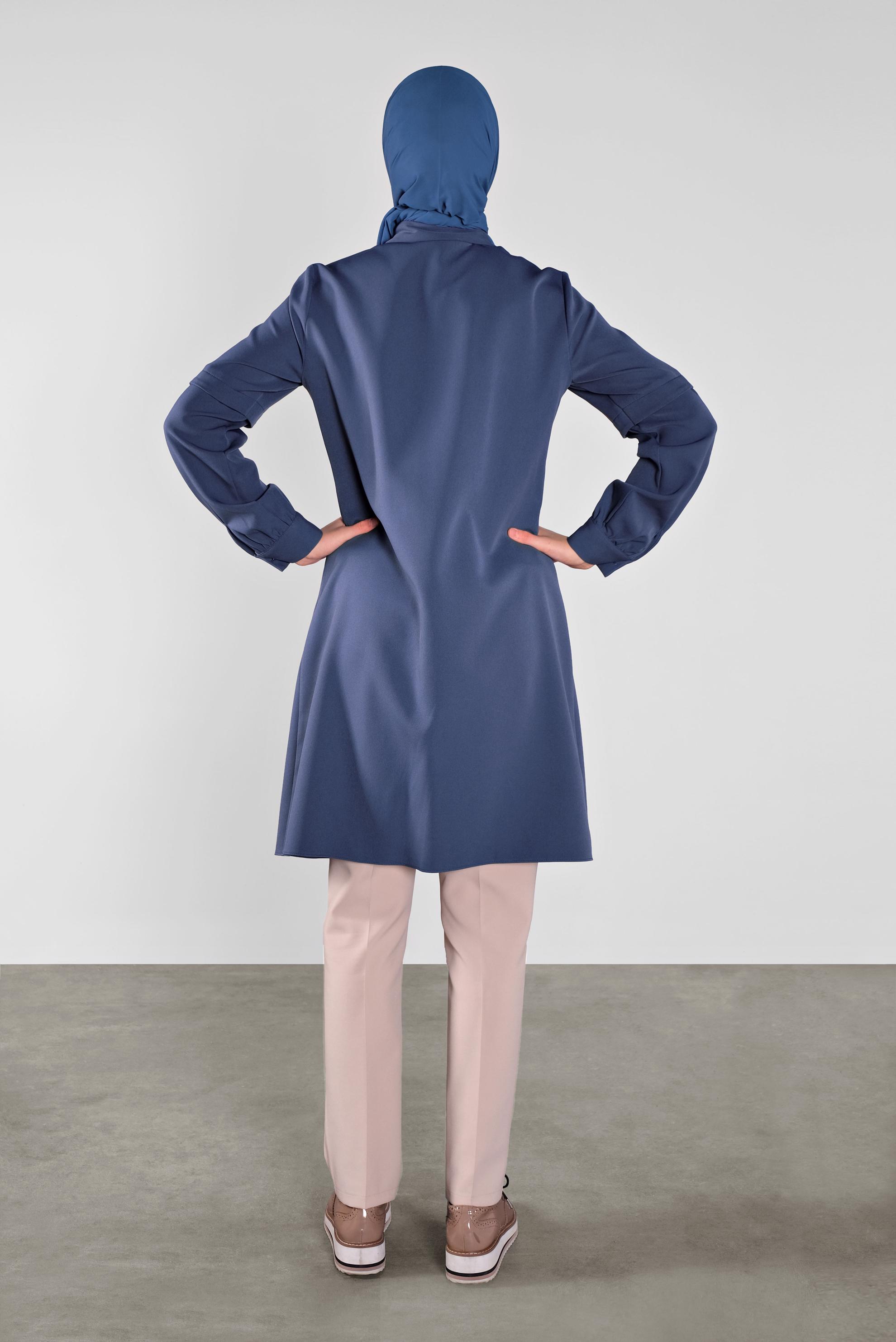 Tesettür giyim LACİVERT SİMLİ ŞERİT DETAYLI TUNİK 41134 