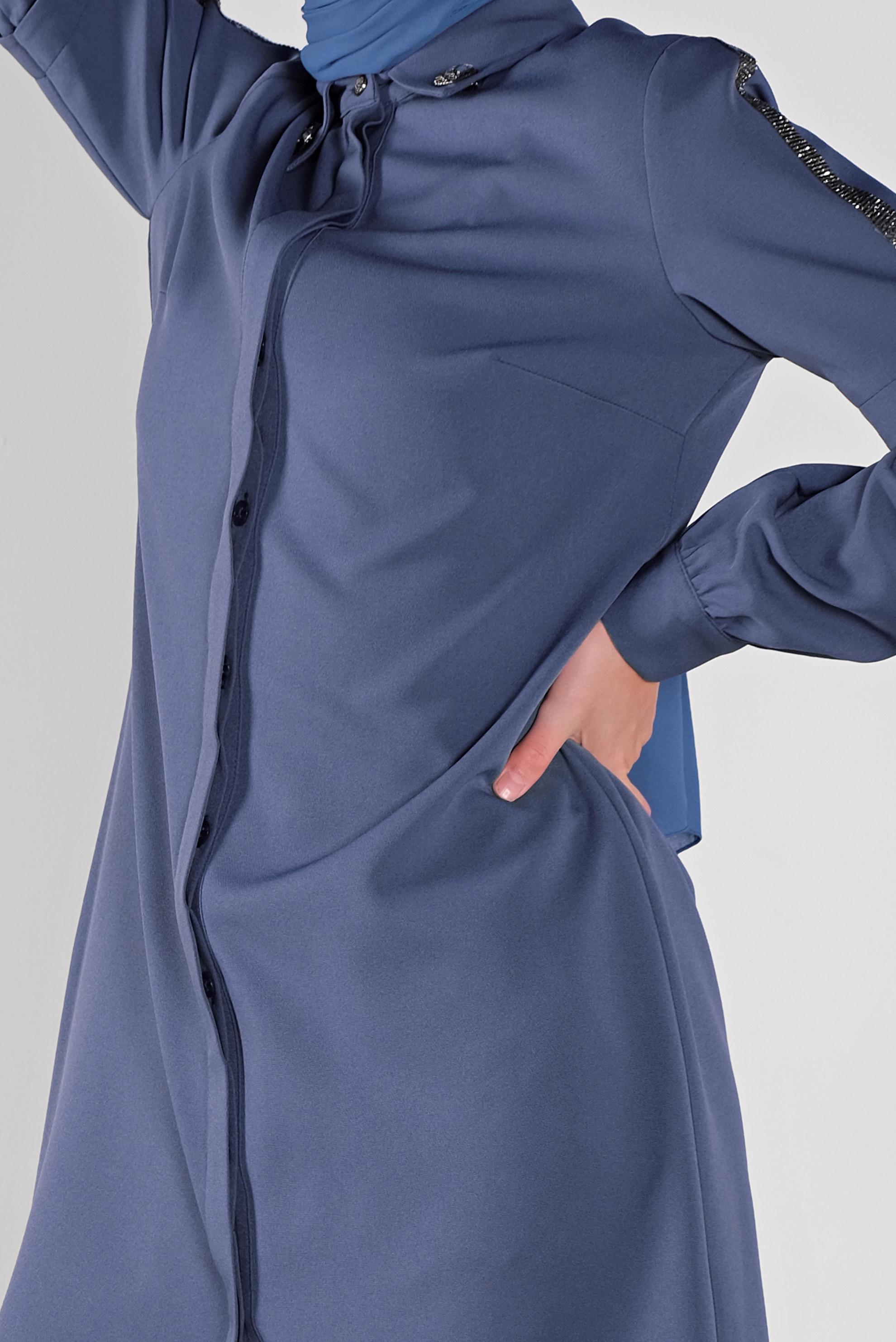 Tesettür giyim LACİVERT SİMLİ ŞERİT DETAYLI TUNİK 41134 