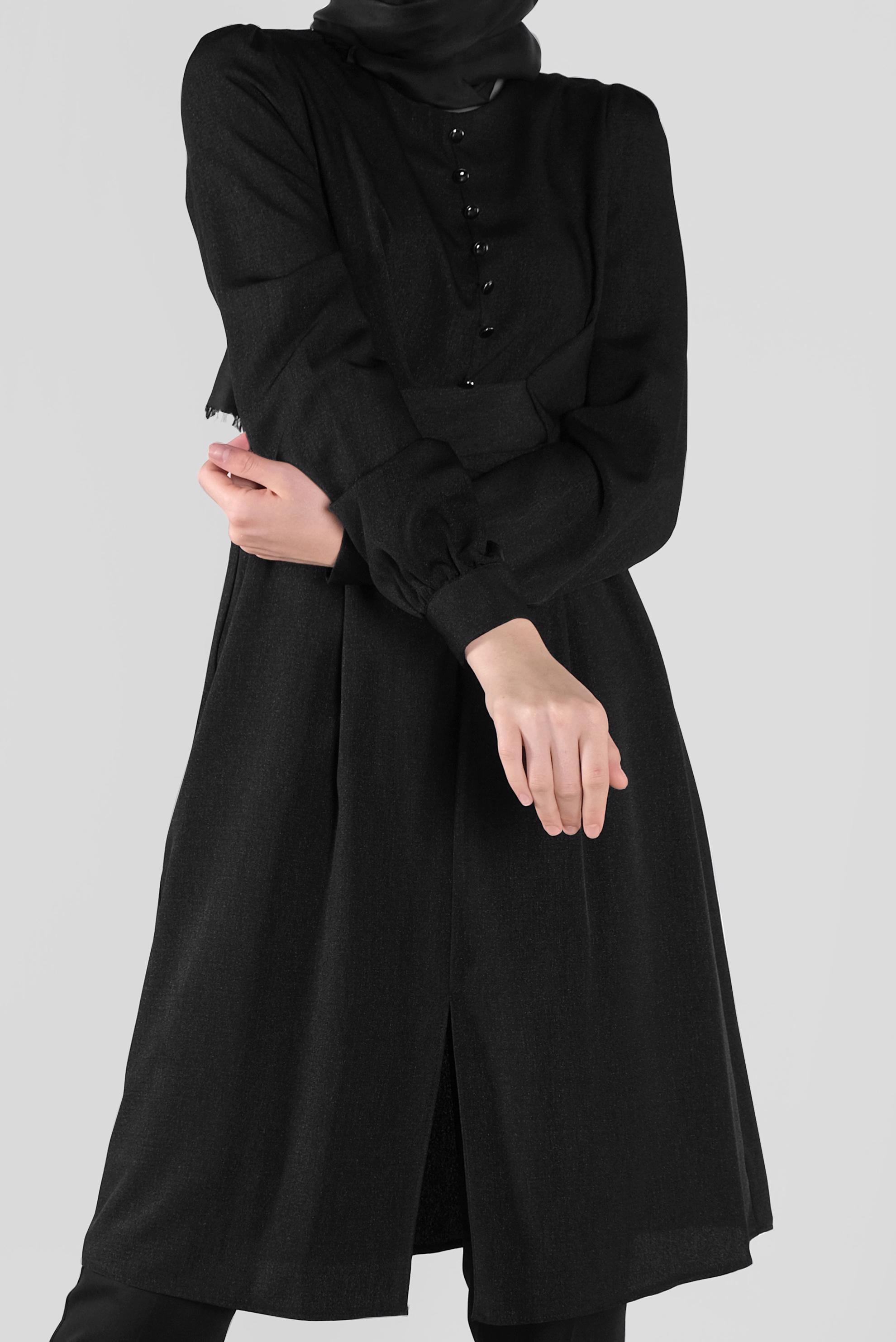 Tesettür giyim SİYAH DÜĞMELİ KUŞAKLI TUNİK 41137 